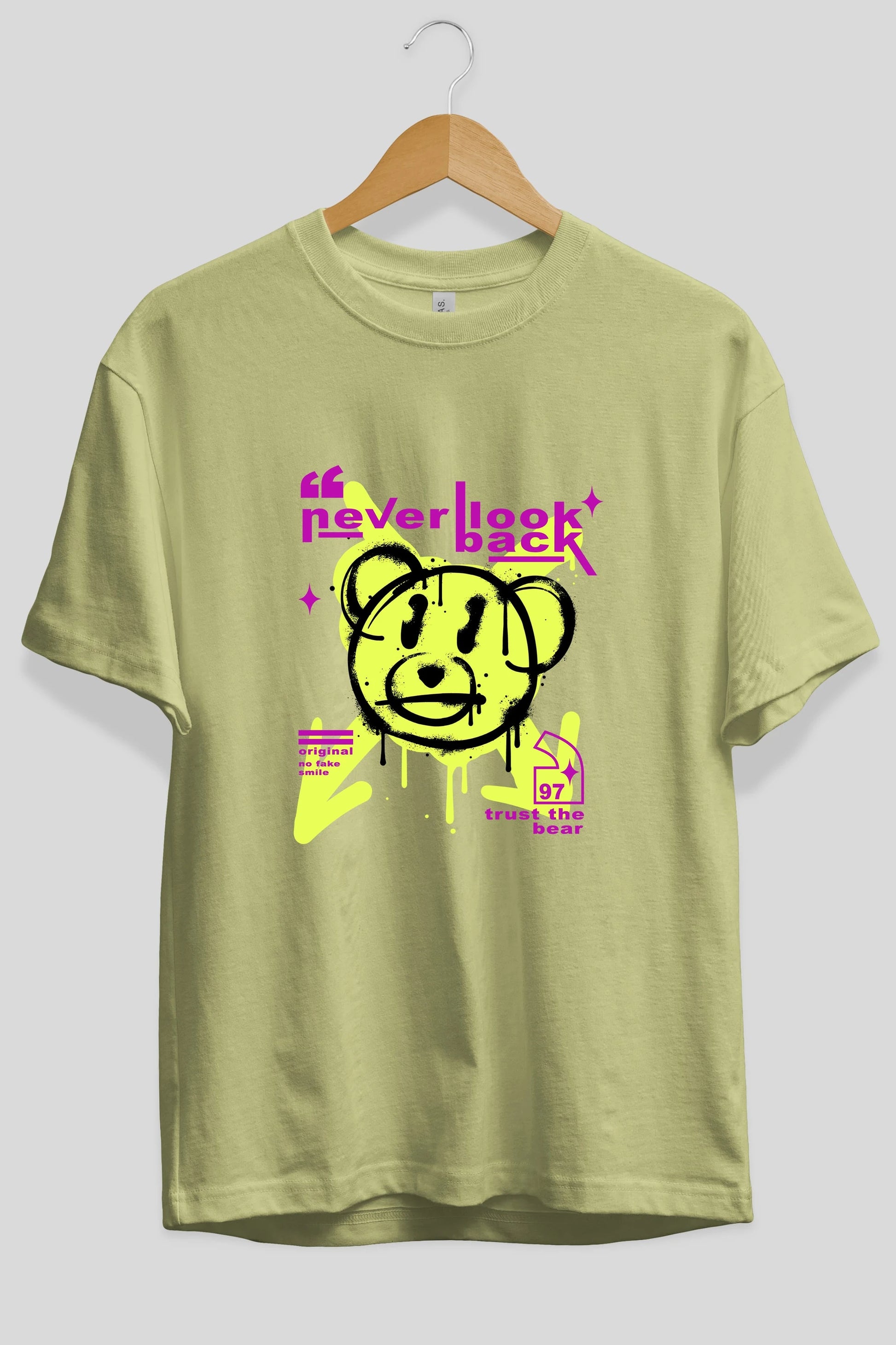 Never Look Back Bear Ön Baskılı Oversize t-shirt Erkek Kadın Unisex