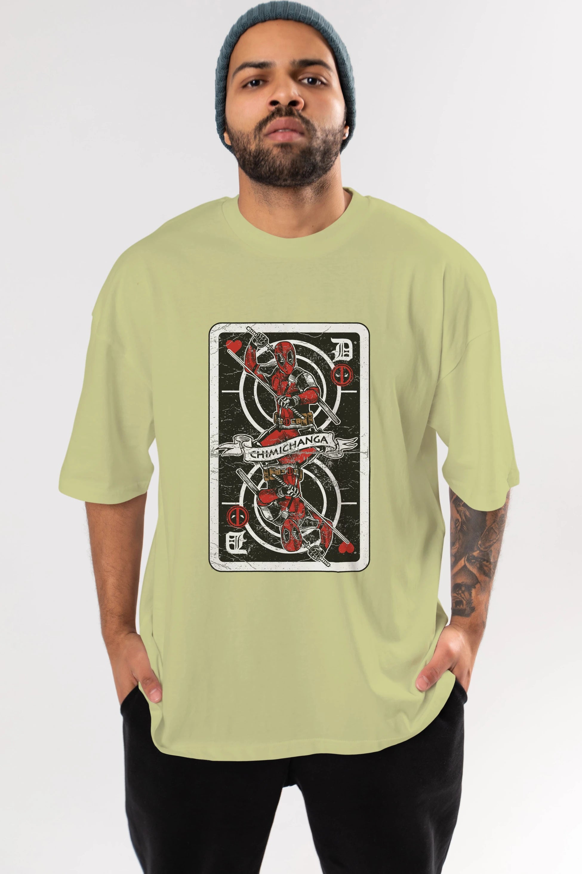 Deadpool Card Ön Baskılı Oversize t-shirt Erkek Kadın Unisex %100 Pamuk tişort