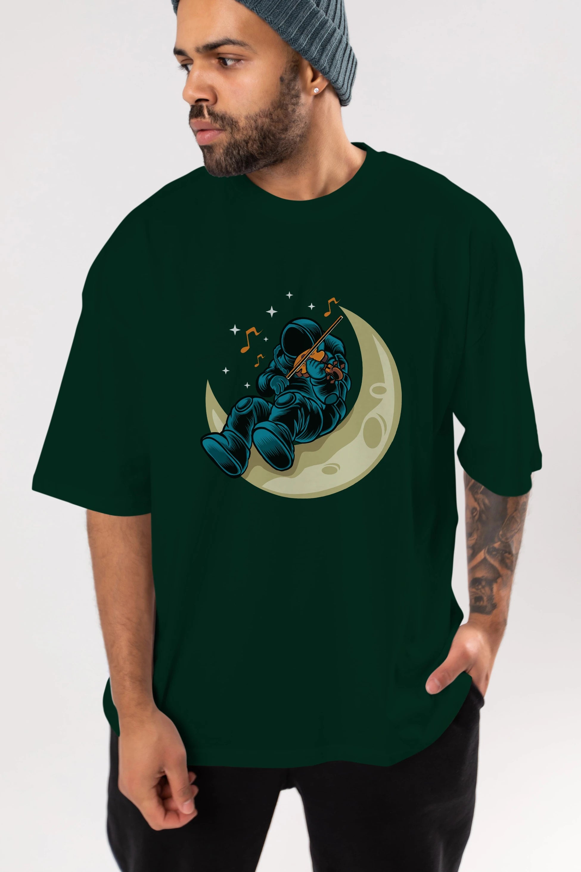 Playing Vionist in Space Ön Baskılı Oversize t-shirt Erkek Kadın Unisex