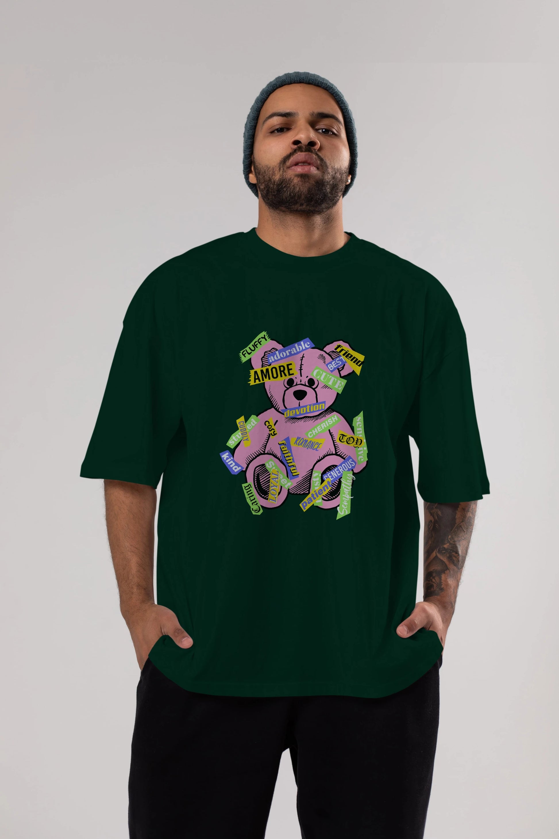 Teddy Bear Cute Ön Baskılı Oversize t-shirt Erkek Kadın Unisex