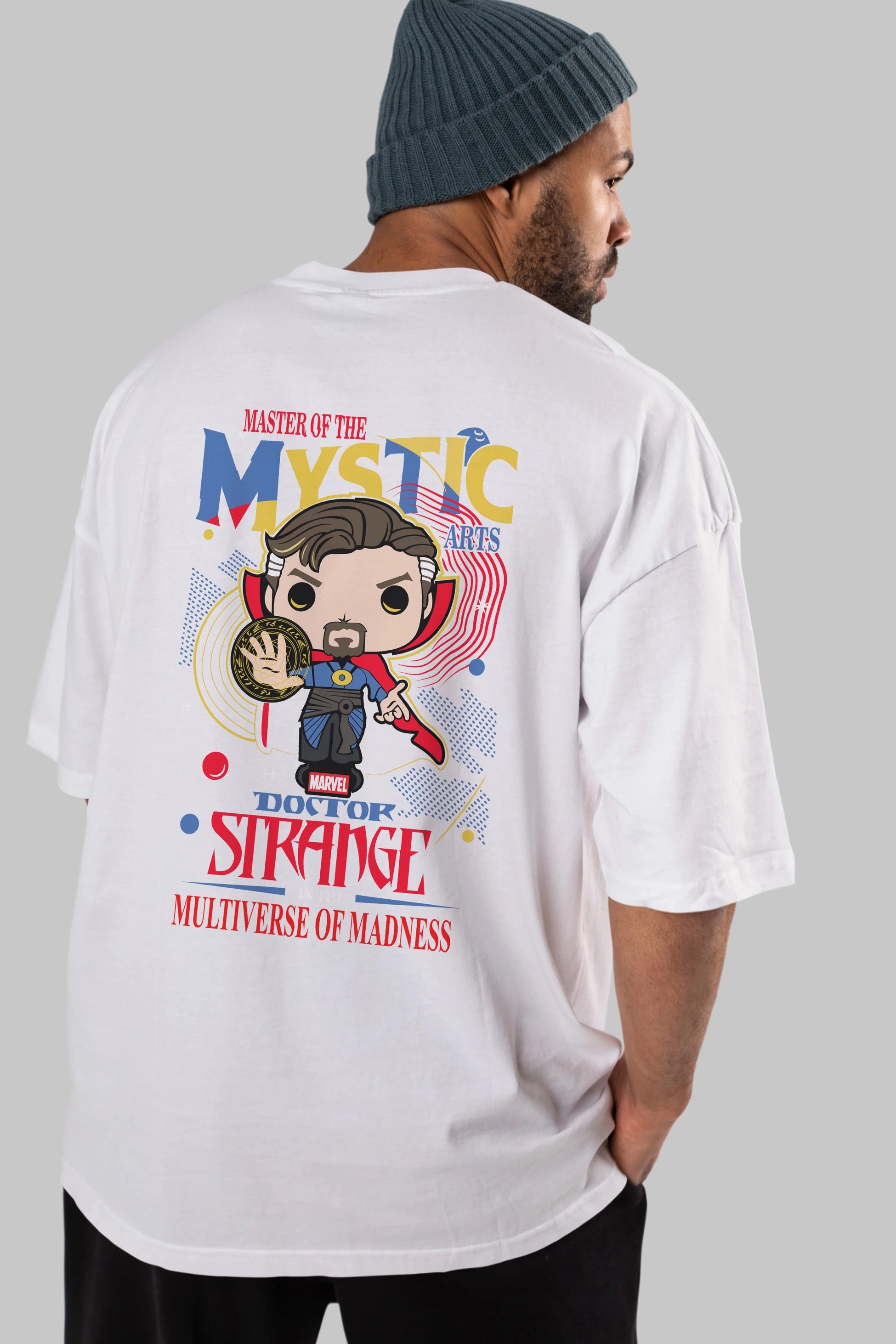 Doctor Strange Arka Baskılı Oversize t-shirt Erkek Kadın Unisex %100 Pamuk Bisiklet Yaka tişort