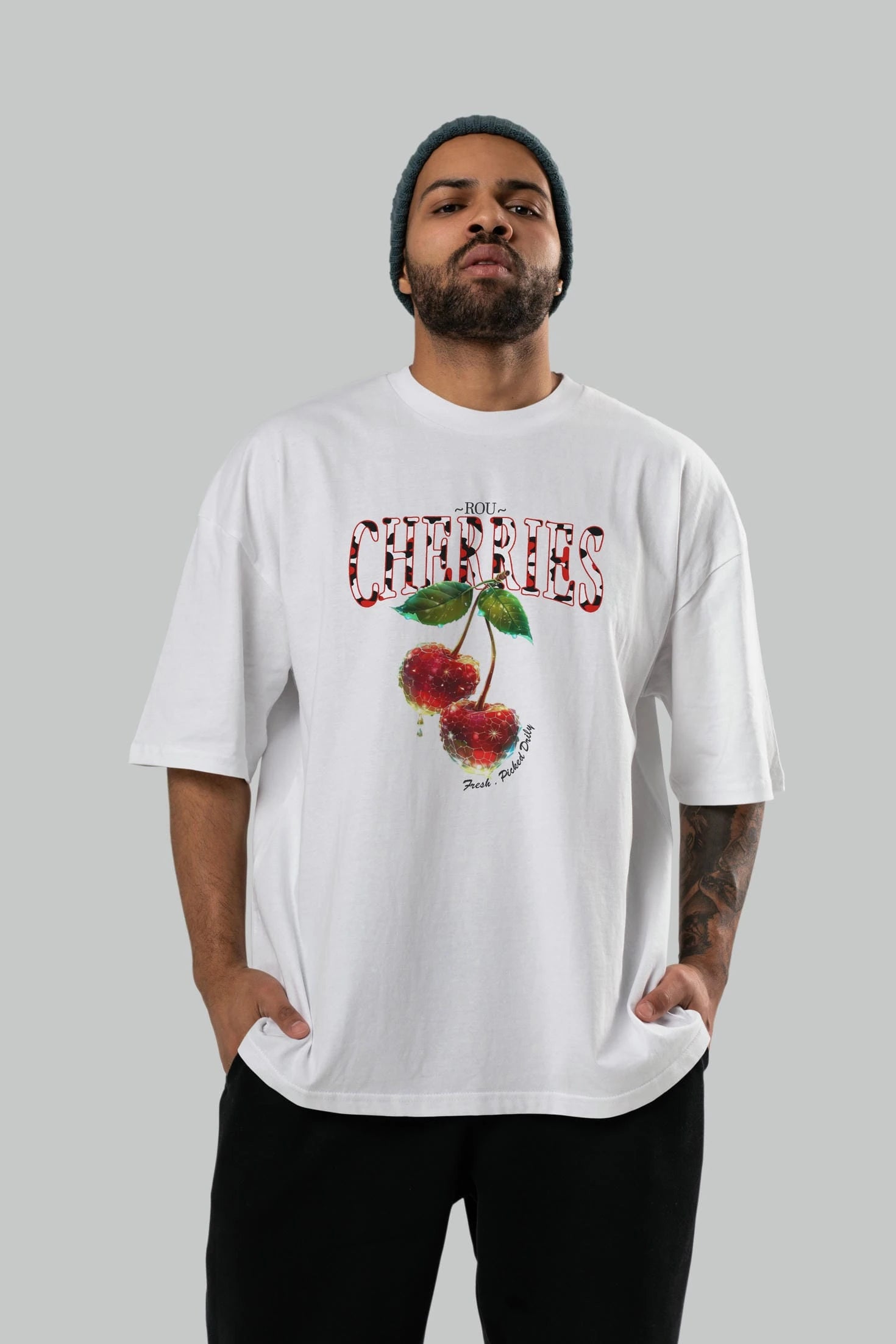 Cherry Cherries 7 Ön Baskılı Oversize t-shirt Erkek Kadın Pamuk Bisiklet Yaka tişort