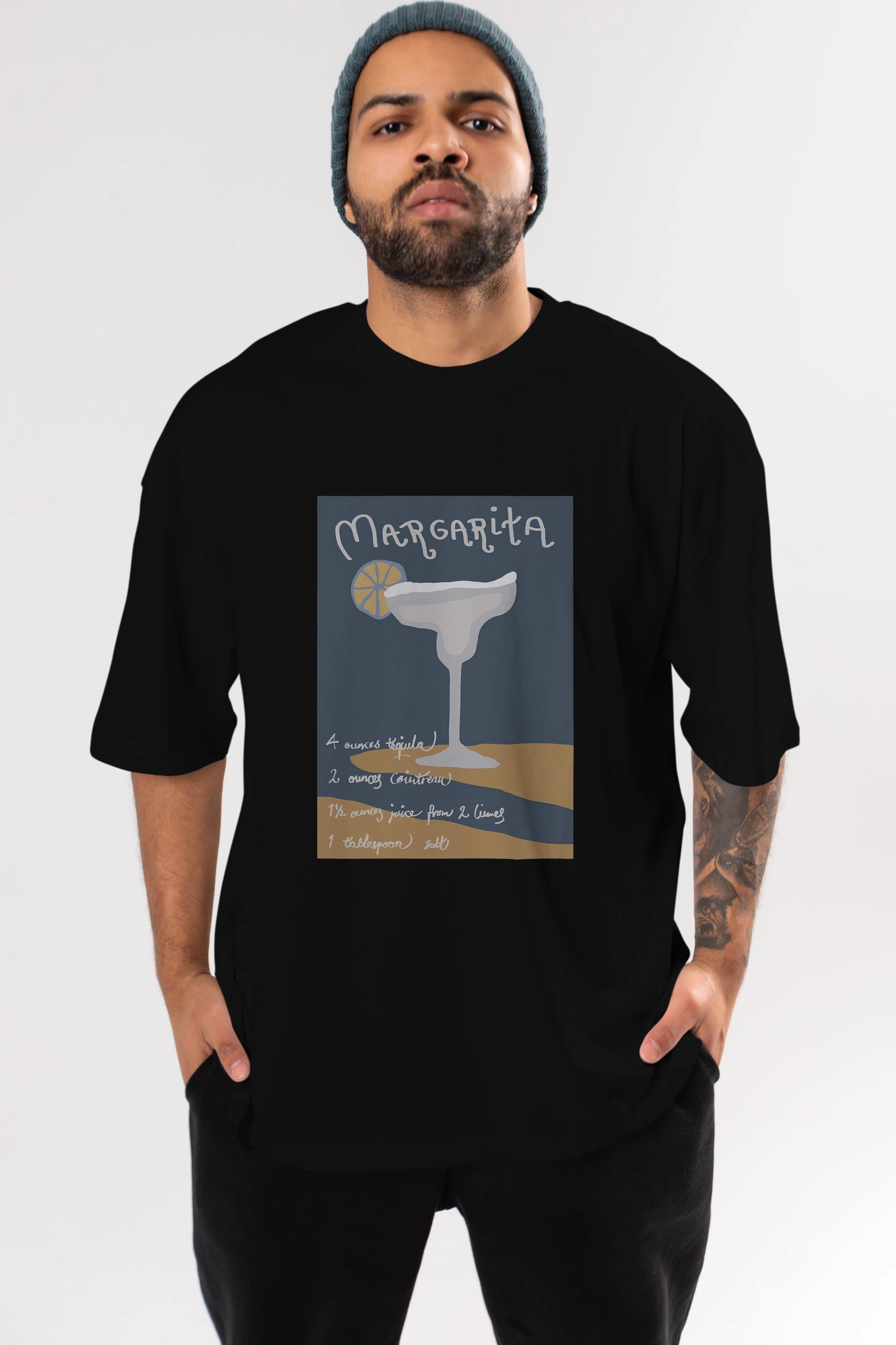 Margarita 2 Ön Baskılı Oversize t-shirt Erkek Kadın Unisex %100 Pamuk Bisiklet Yaka tişort