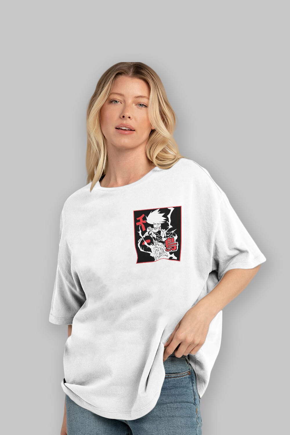 KAKASHI HATAKE NARUTO Ön Sol Baskılı Oversize t-shirt Erkek Kadın Unisex %100 Pamuk Bisiklet Yaka tişort