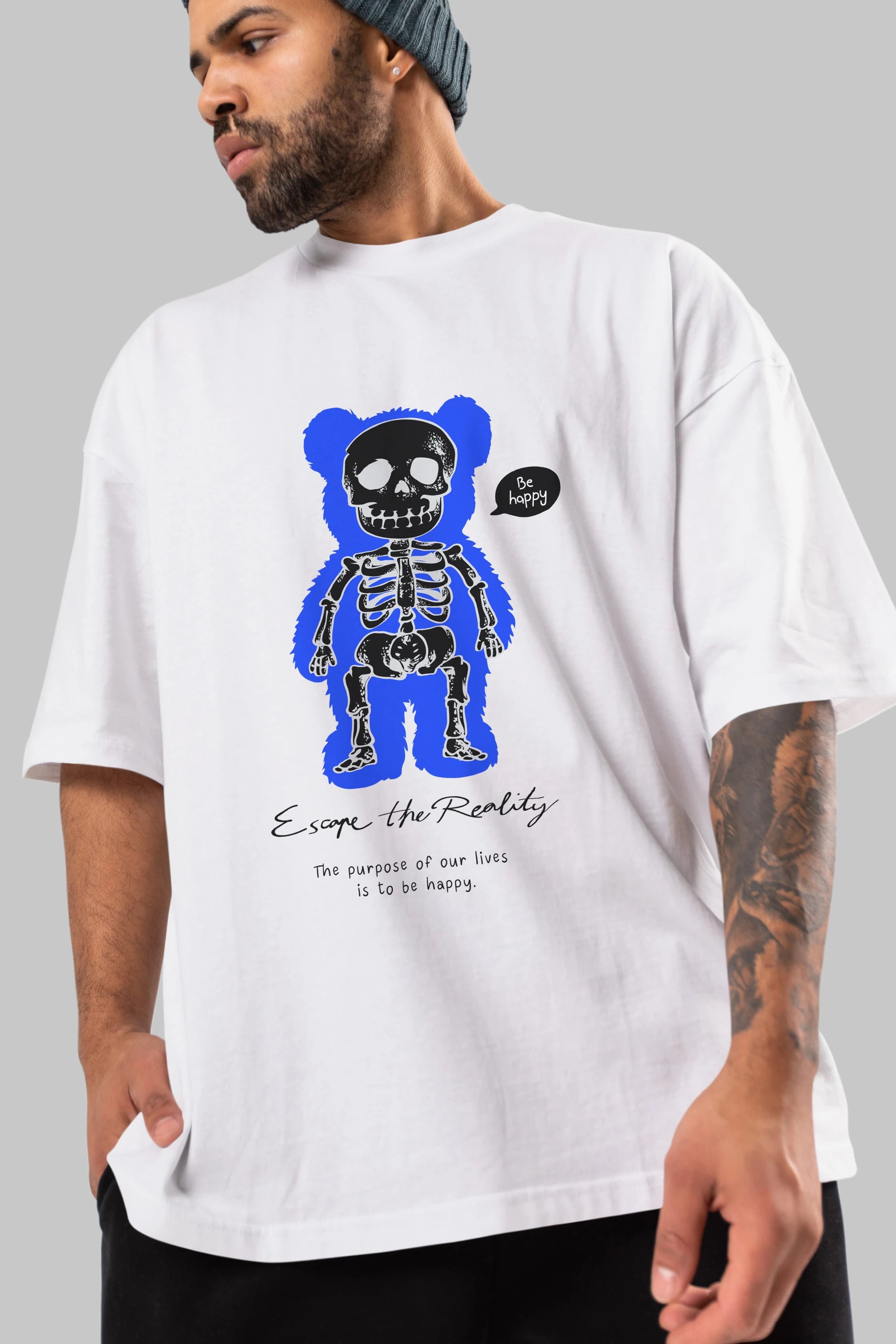 Be Happy Bear Ön Baskılı Oversize t-shirt Erkek Kadın Unisex