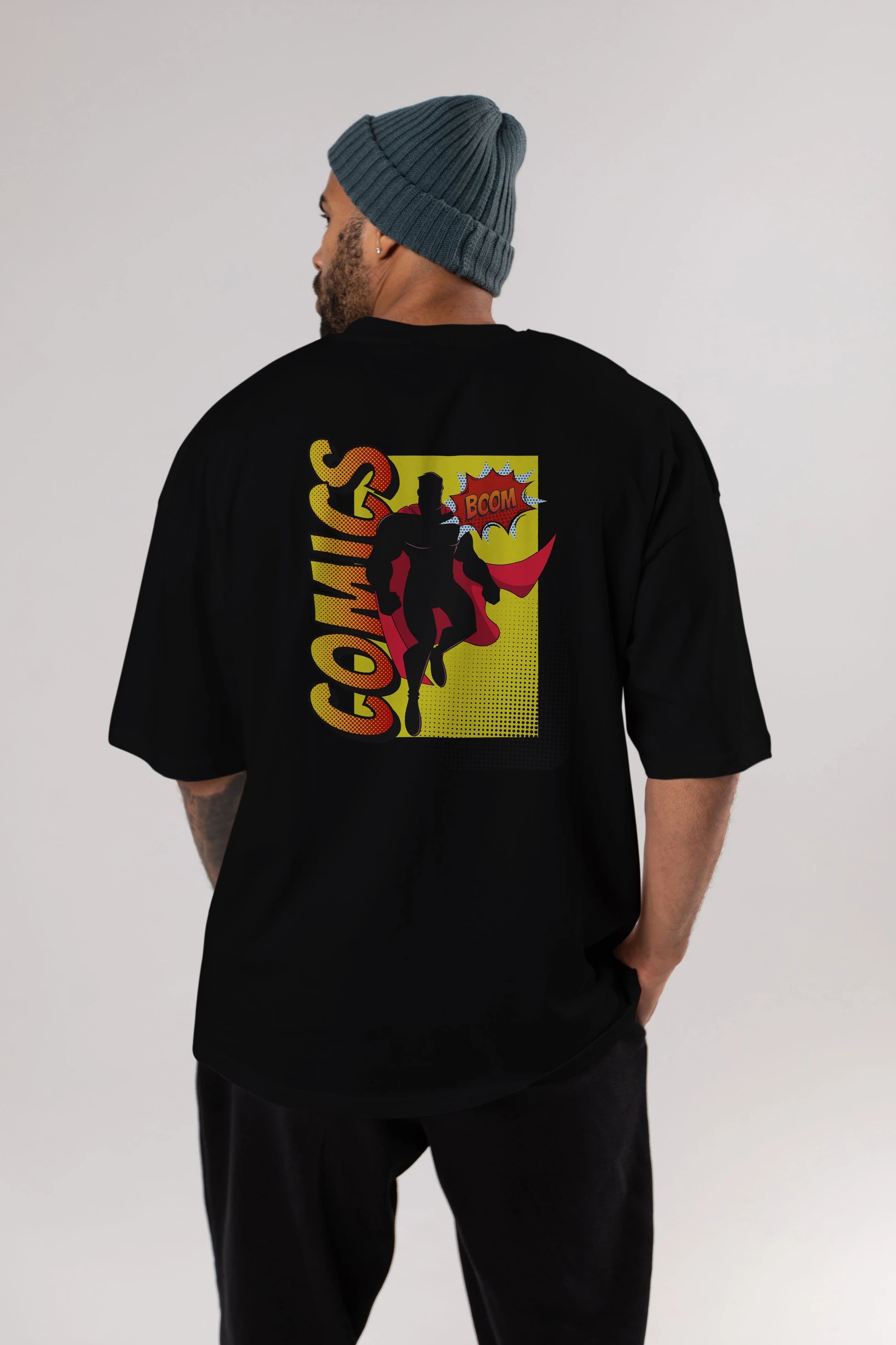 Comics Boom Arka Baskılı Oversize t-shirt Erkek Kadın Unisex