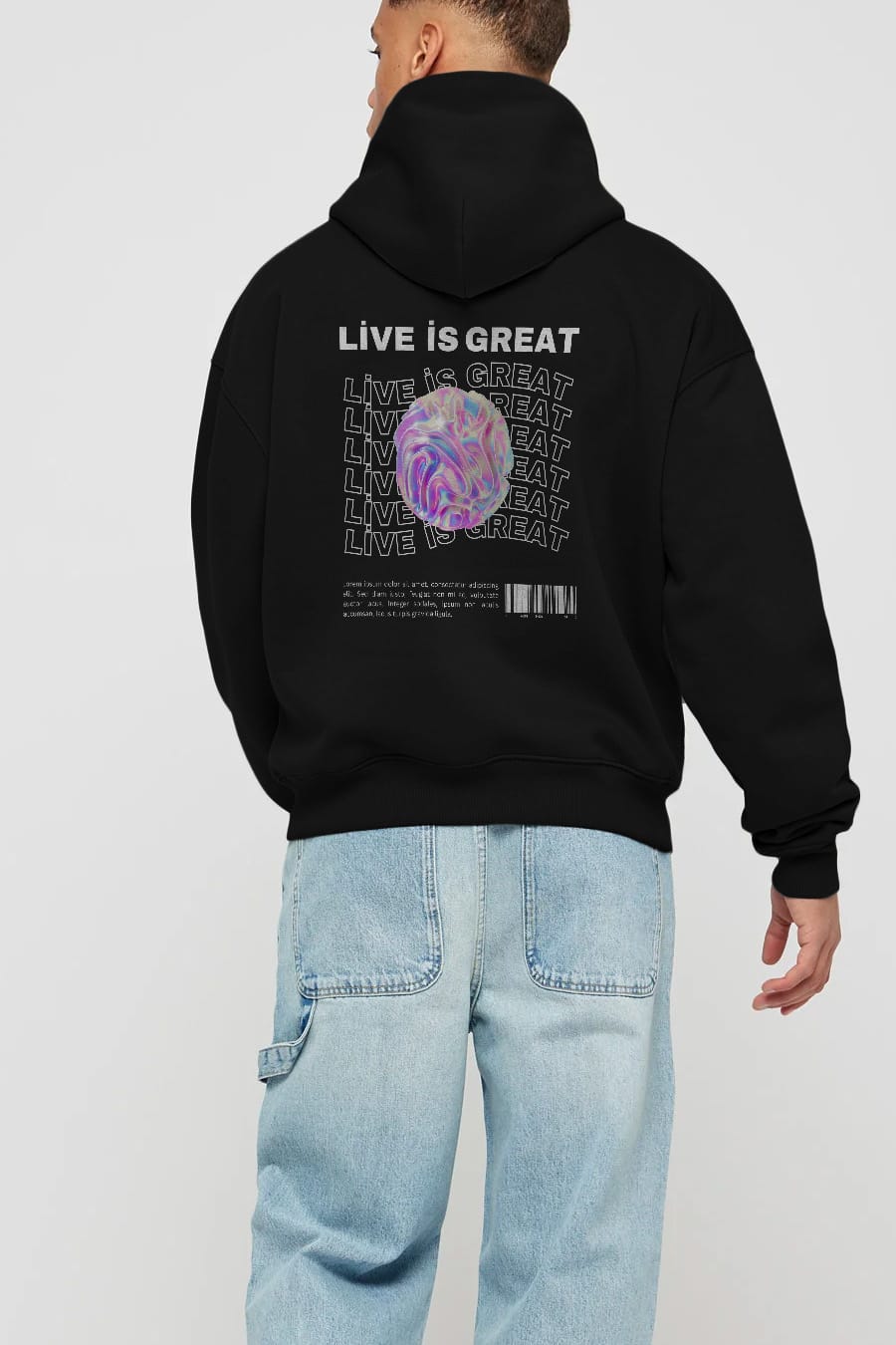 Live is Great Yazılı Arka Baskılı Oversize Hoodie Kapüşonlu Sweatshirt Erkek Kadın Unisex