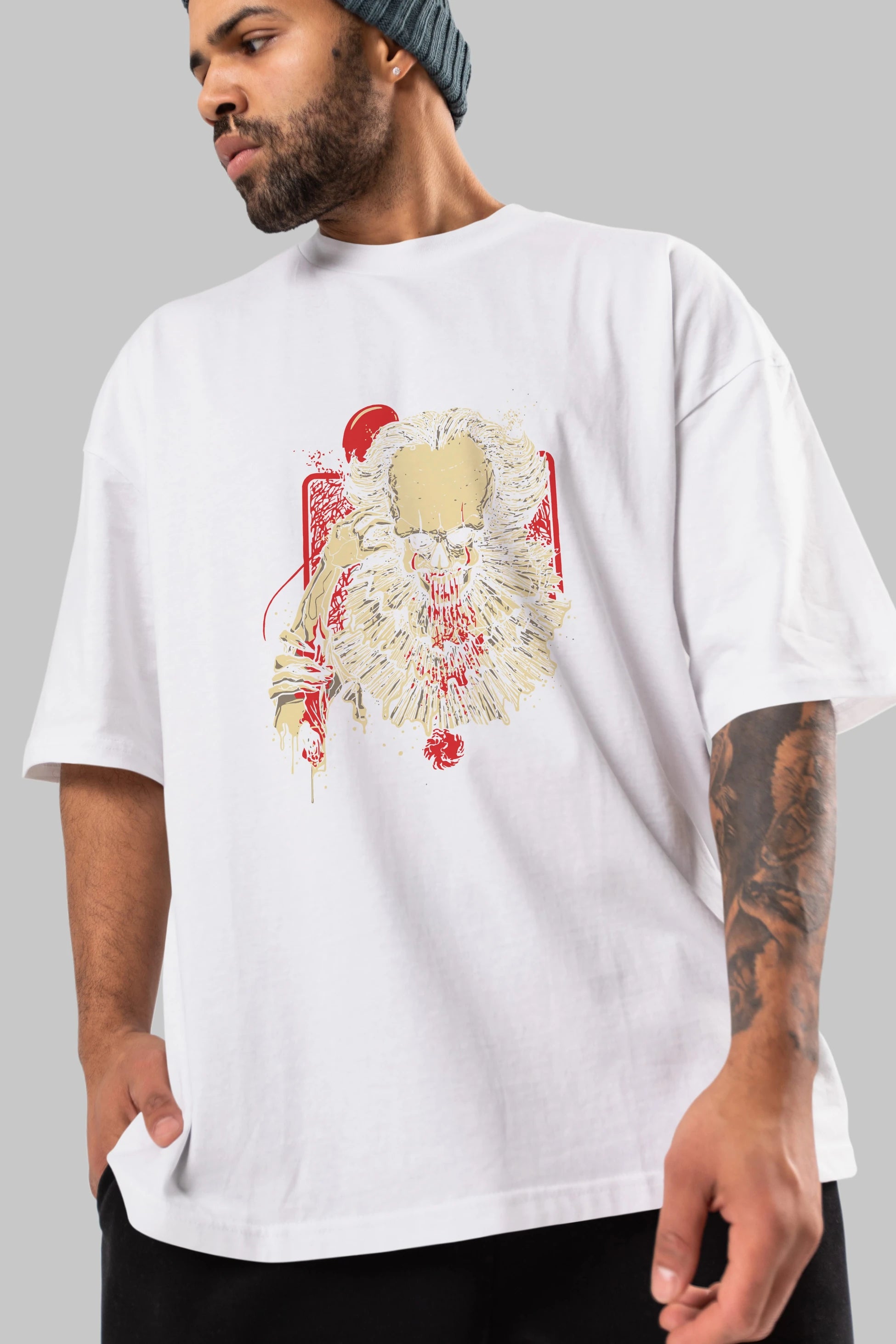 it (2) Ön Baskılı Oversize t-shirt Erkek Kadın Unisex %100 Pamuk Bisiklet Yaka tişort