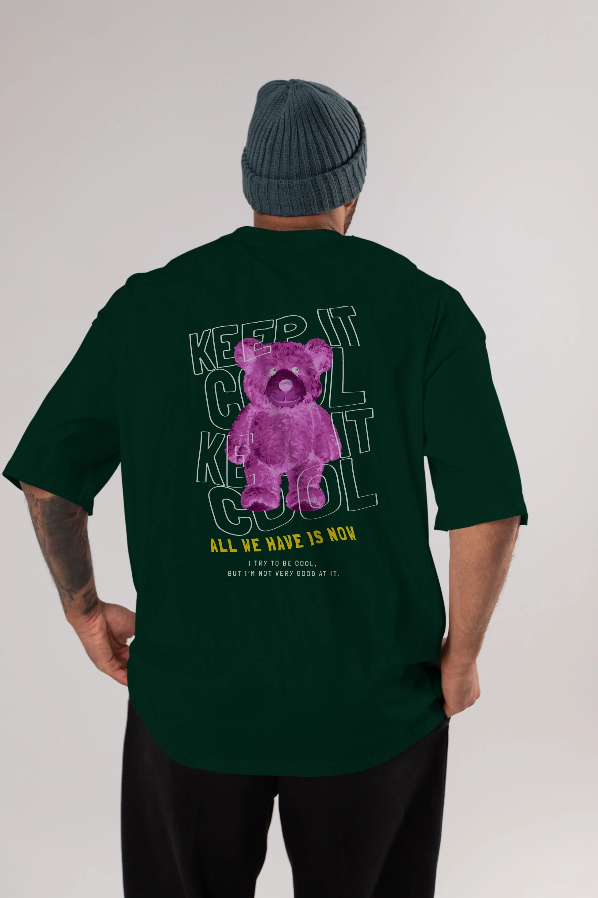 Keep it Cool Bear Arka Baskılı Oversize t-shirt Erkek Kadın Unisex