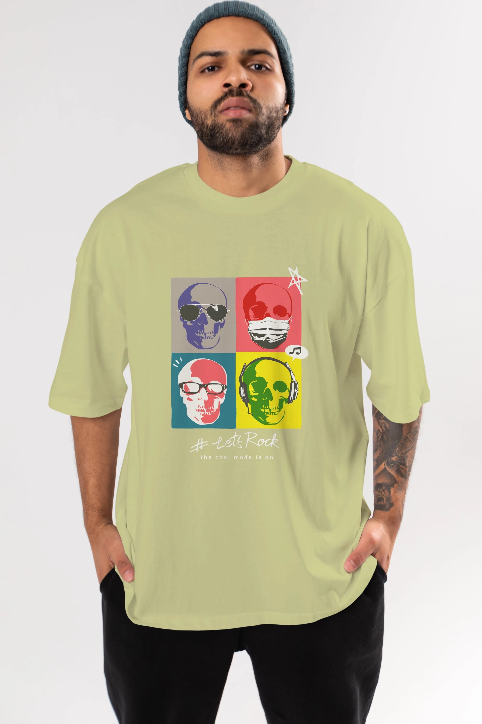 Lets Rock Ön Baskılı Oversize t-shirt Erkek Kadın Unisex