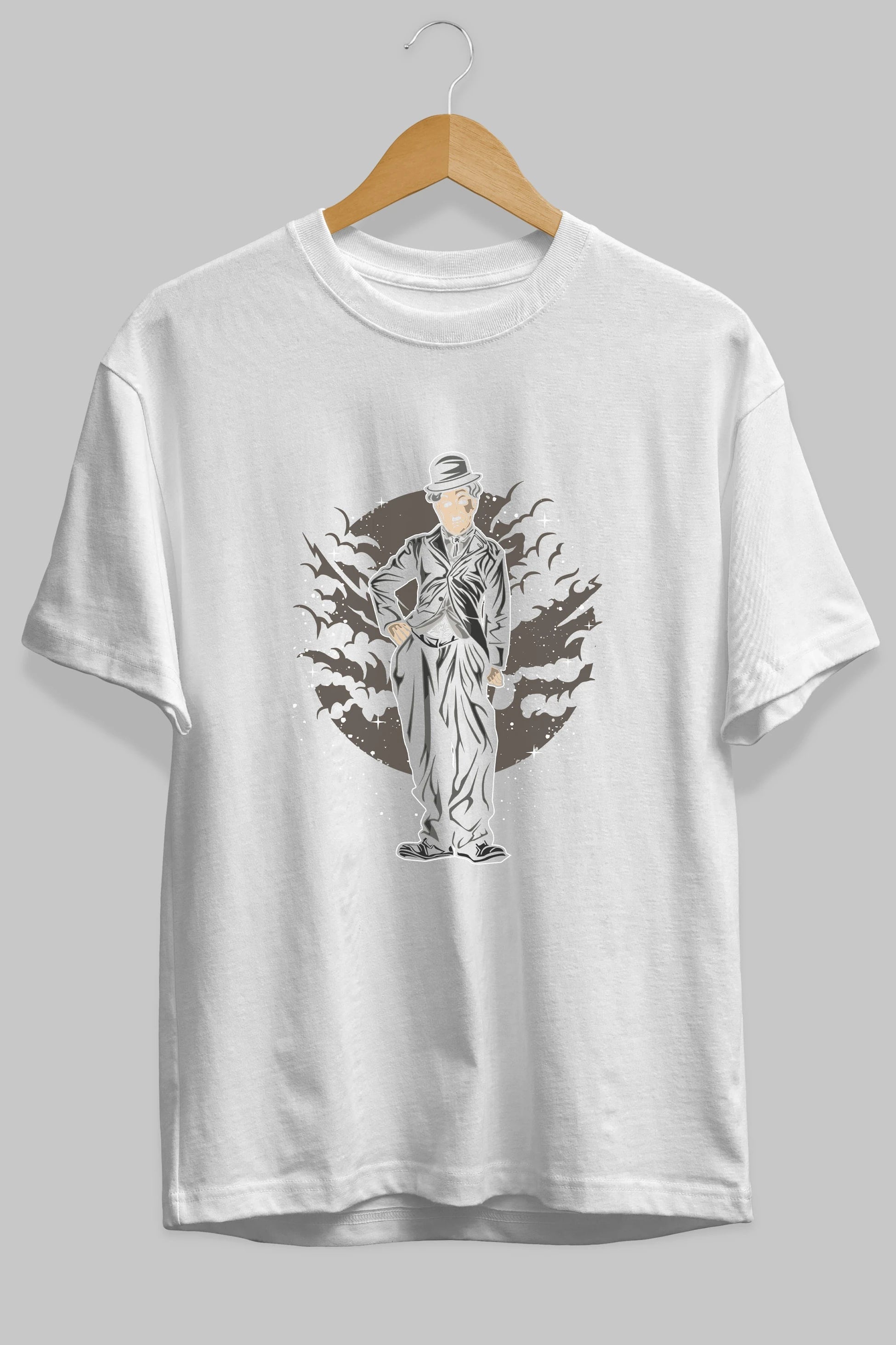 CHAPLIN Ön Baskılı Oversize t-shirt Erkek Kadın Unisex %100 Pamuk tişort