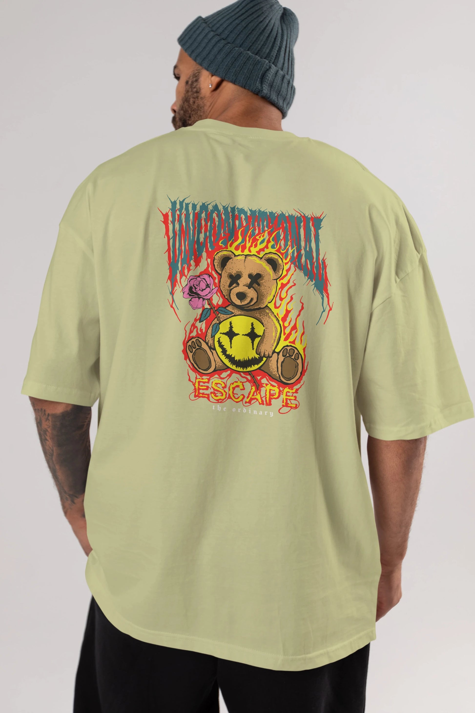 Escape Bear Arka Baskılı Oversize t-shirt Erkek Kadın Unisex