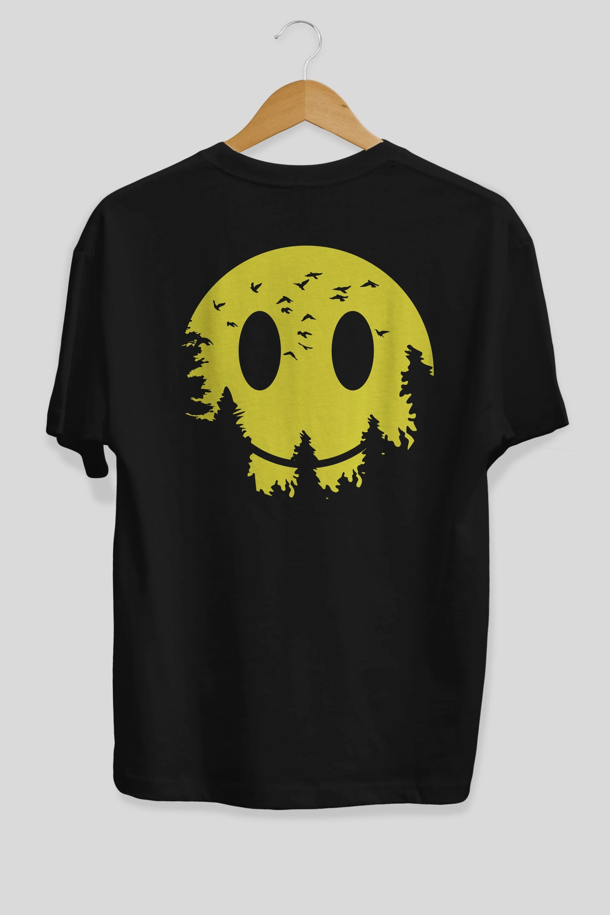 Smiley Moon Arka Baskılı Oversize t-shirt %100 pamuk Erkek Kadın Unisex