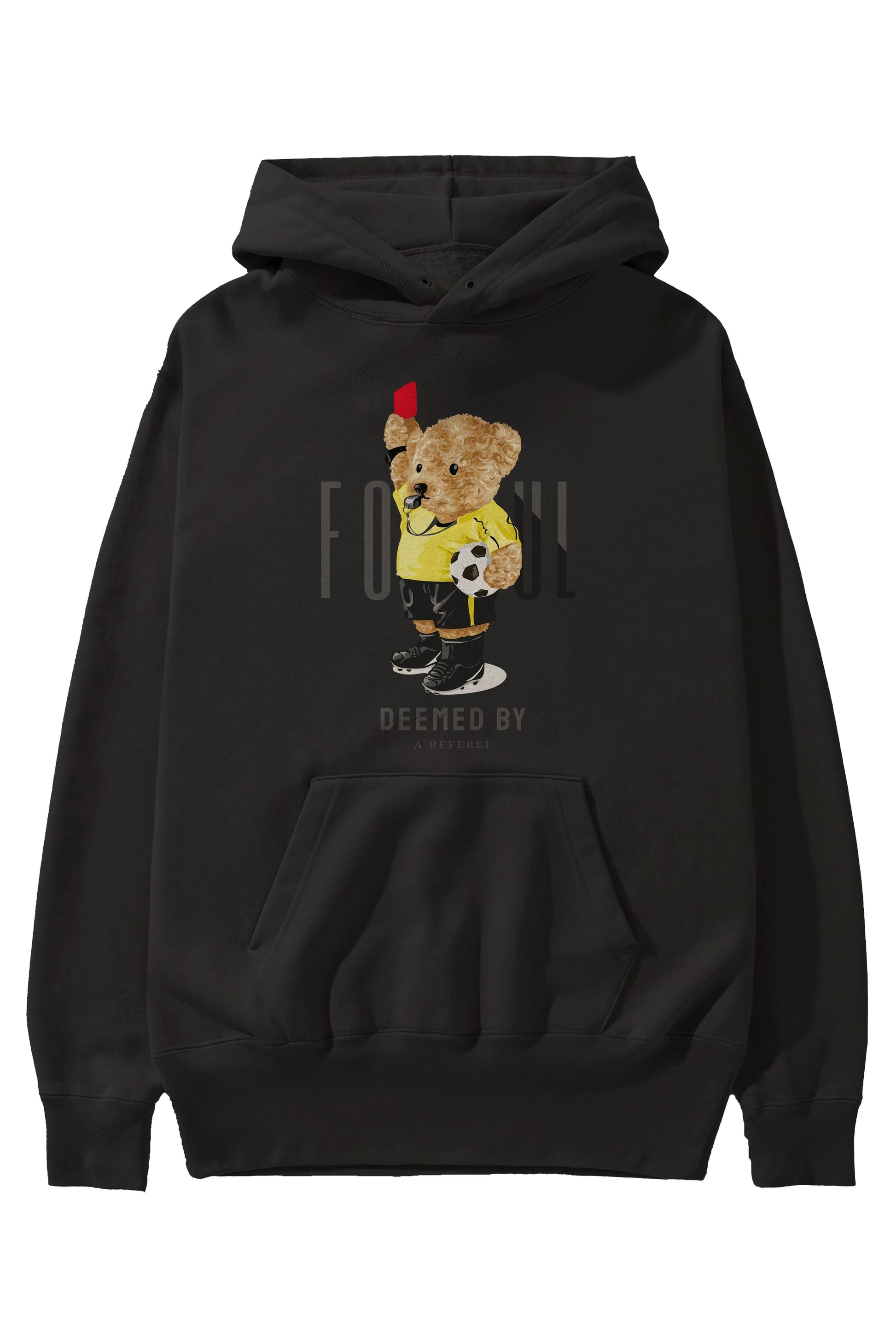 Teddy Bear Kırmızı Kart Ön Baskılı Hoodie Oversize Kapüşonlu Sweatshirt Erkek Kadın Unisex