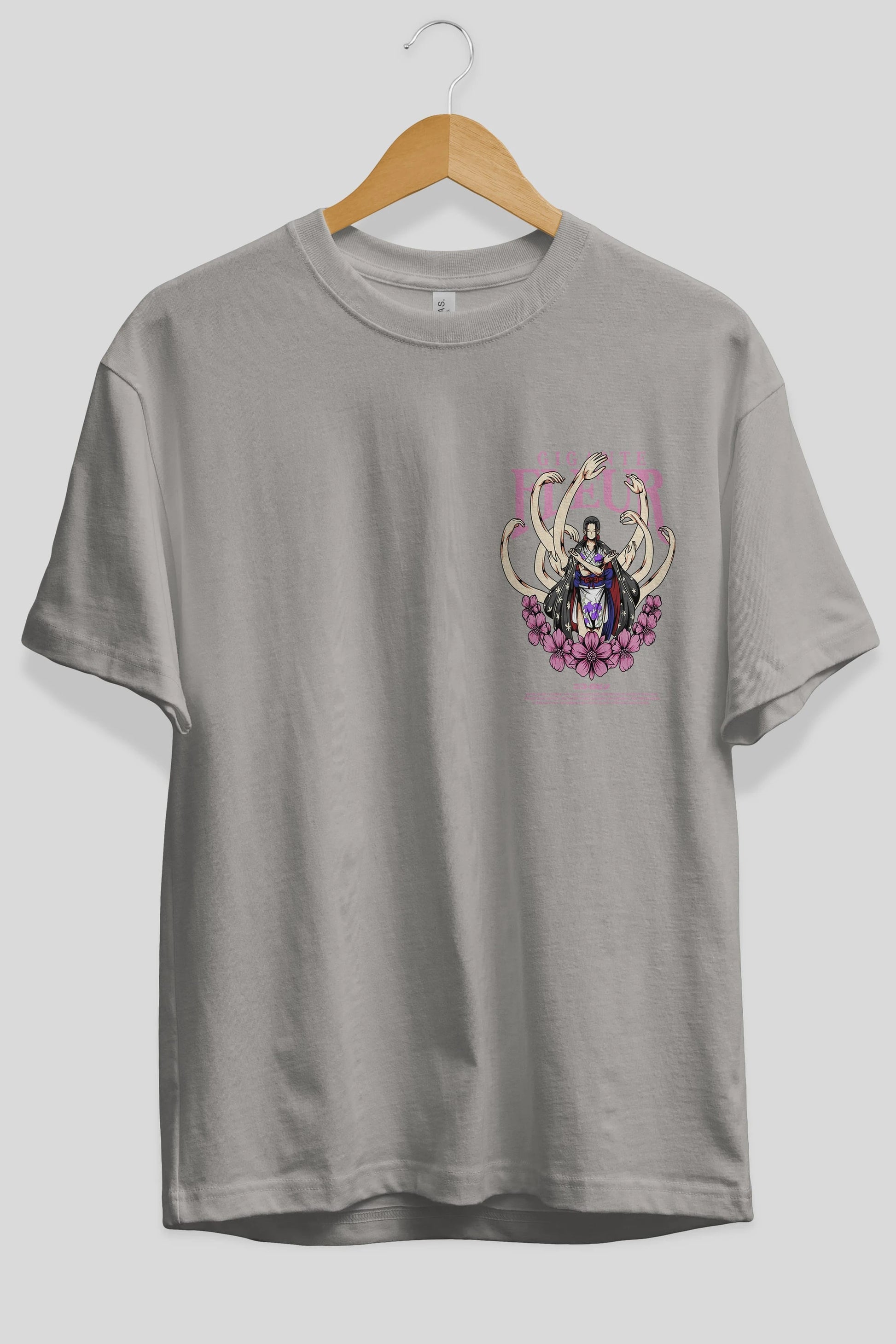 Gigante Fleur Ön Sol Baskılı Oversize t-shirt Erkek Kadın Unisex %100 Pamuk Bisiklet Yaka tişort