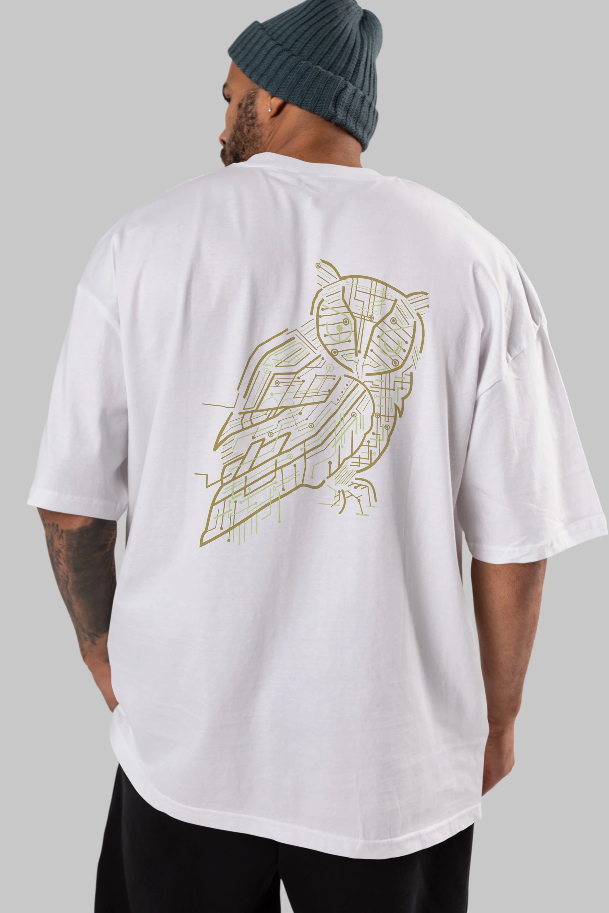 Electrical Owl Arka Baskılı Oversize t-shirt %100 pamuk Erkek Kadın Unisex