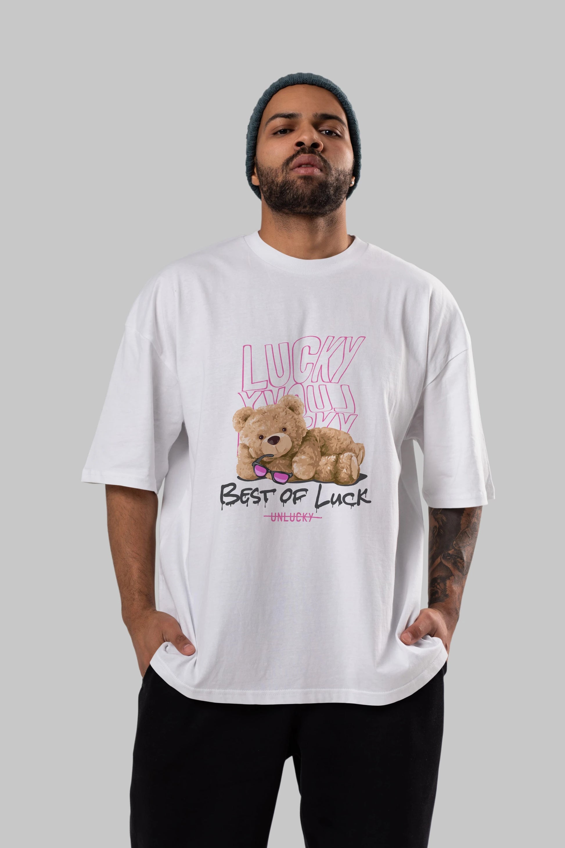 Best of Lucky Bear Ön Baskılı Oversize t-shirt Erkek Kadın Unisex