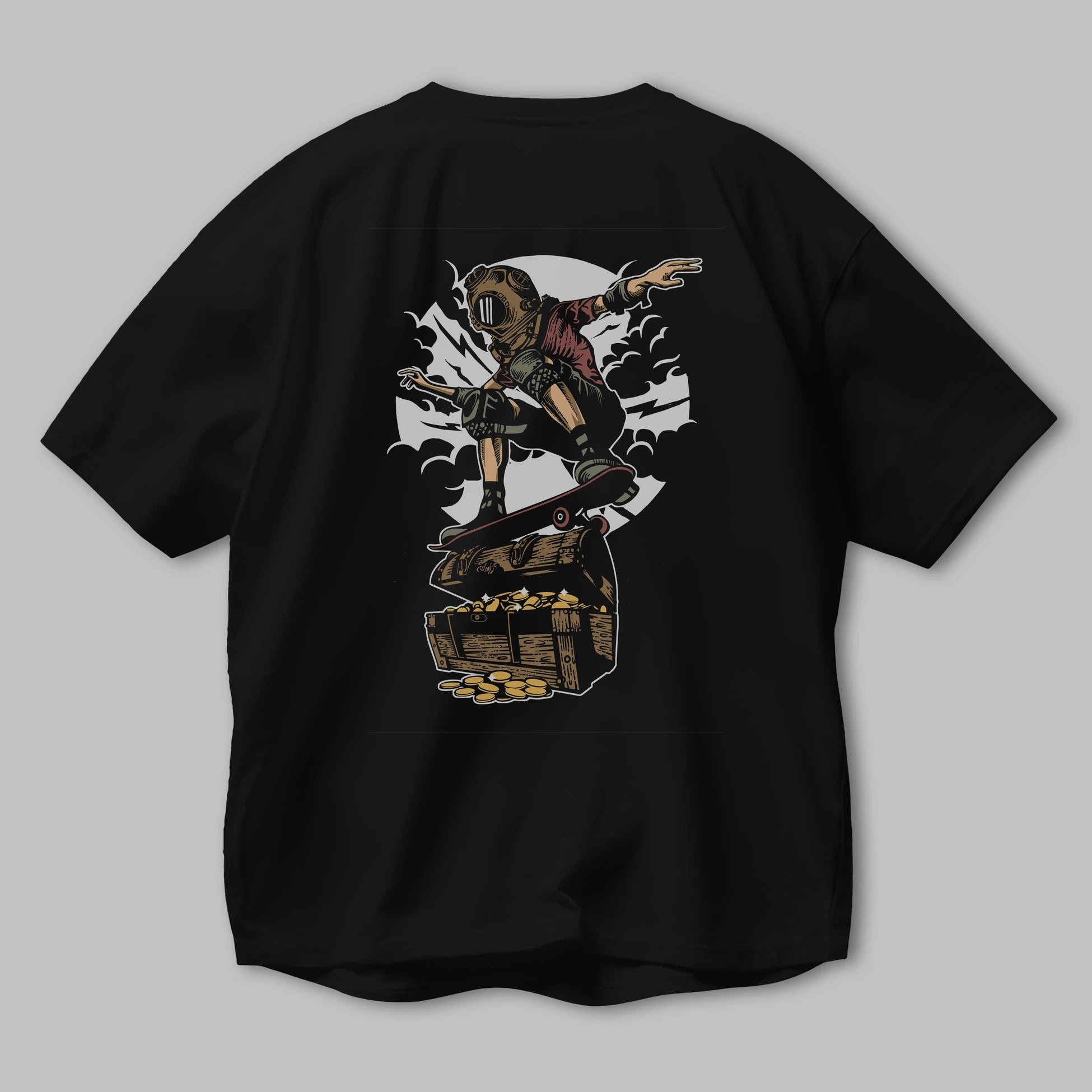 Diver Skater Treasure Arka Baskılı Oversize t-shirt Erkek Kadın Unisex %100 Pamuk