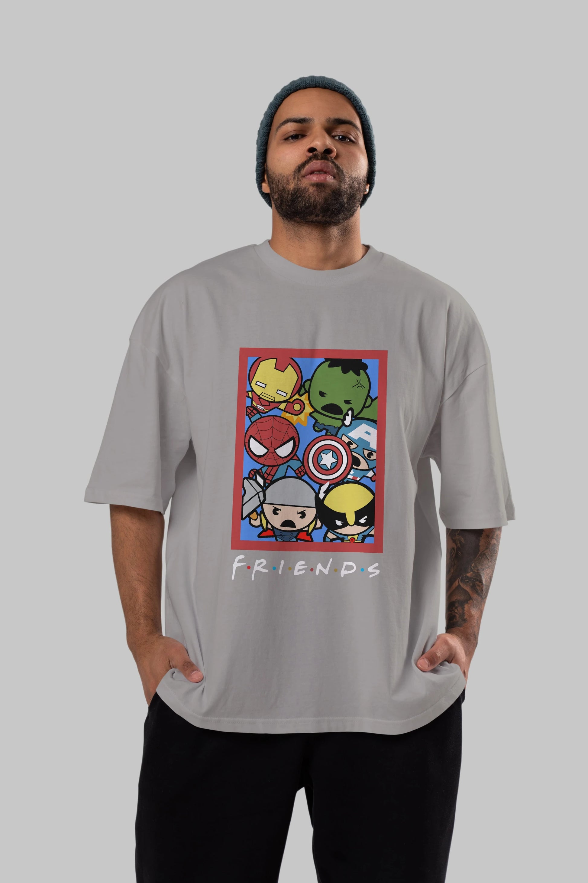 Friends Avenger Ön Baskılı Oversize t-shirt Erkek Kadın Unisex %100 Pamuk Bisiklet Yaka tişort