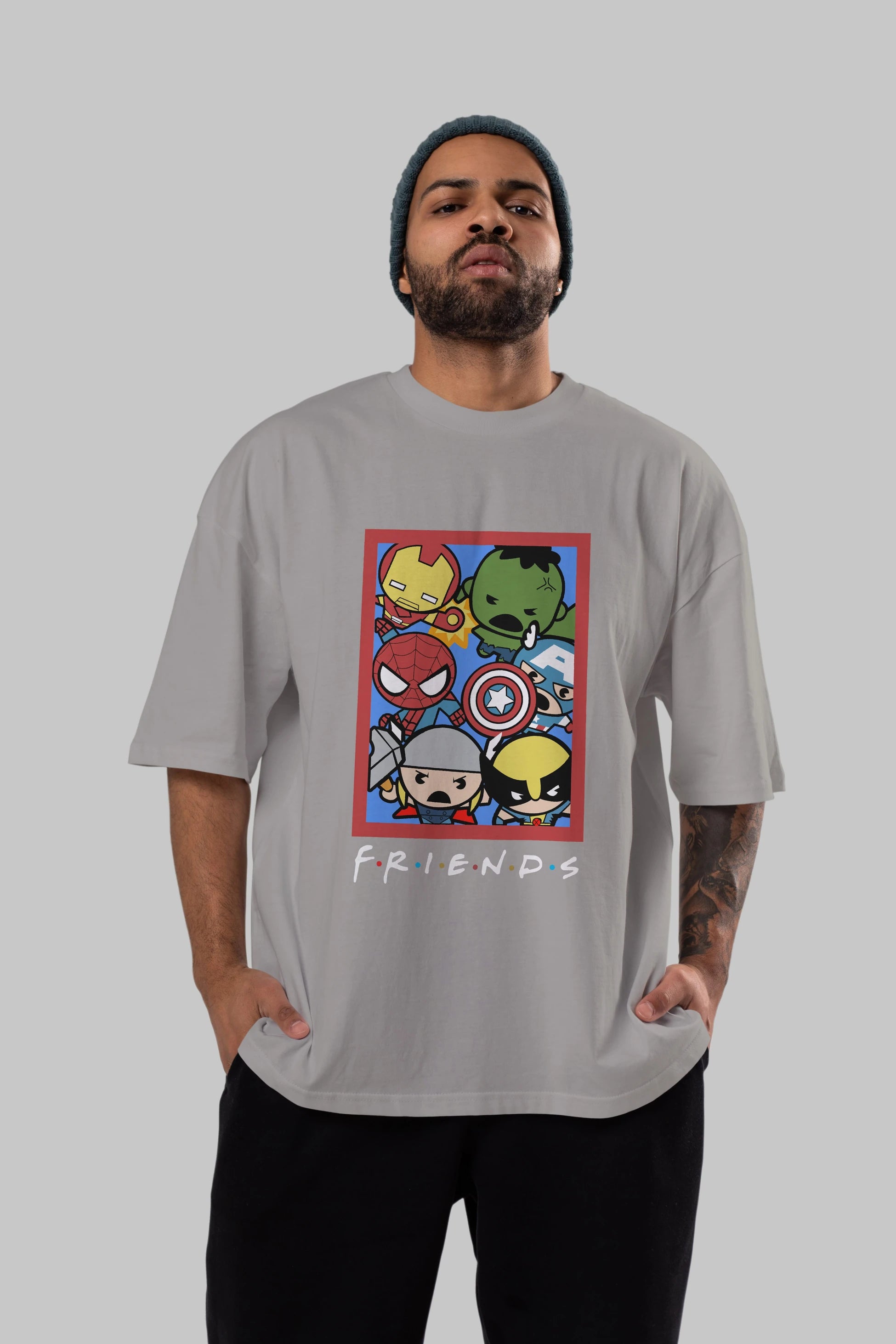 Friends Avenger Ön Baskılı Oversize t-shirt Erkek Kadın Unisex %100 Pamuk Bisiklet Yaka tişort
