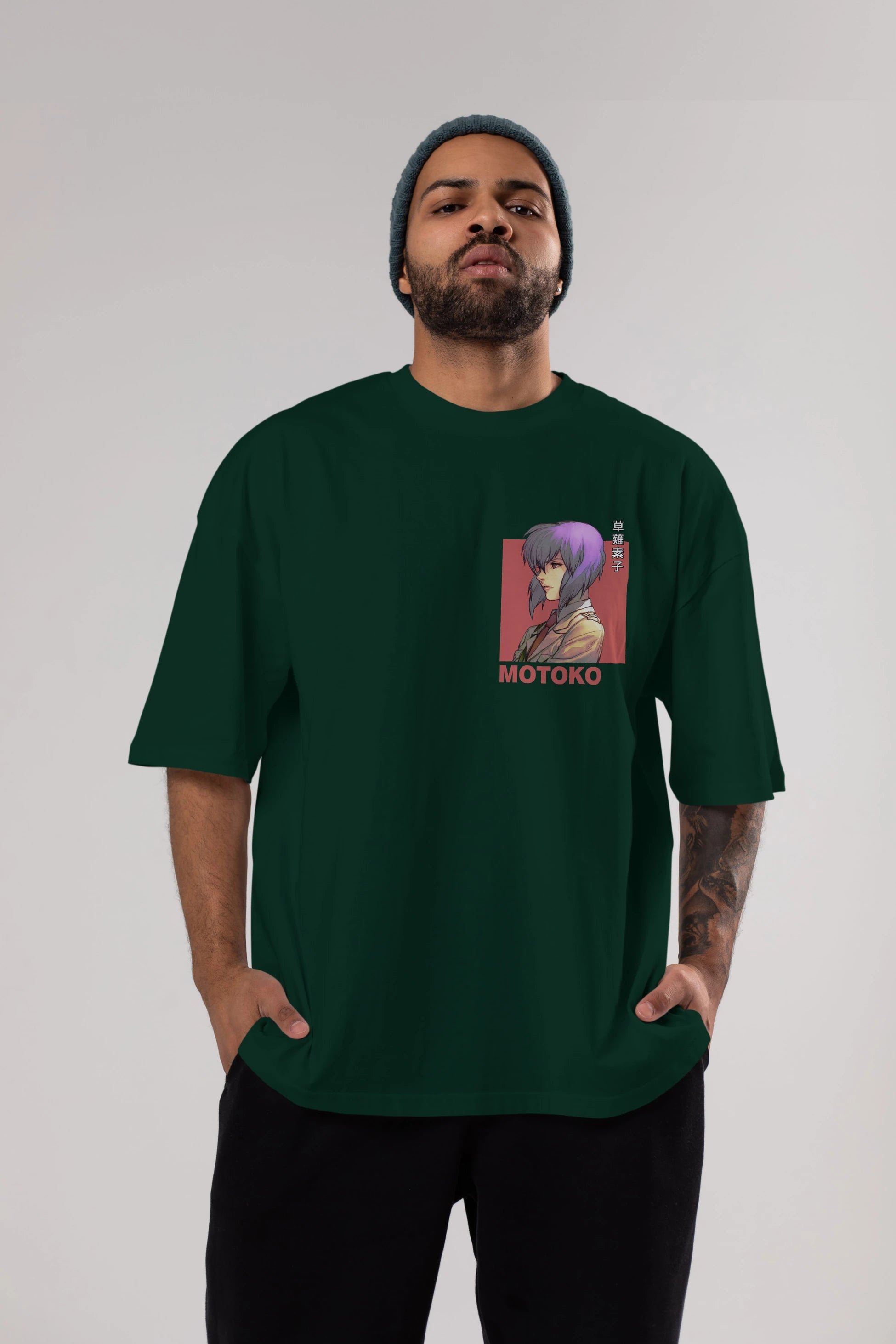 Motoko Kusanagi 12 Ön Sol Baskılı Oversize t-shirt Erkek Kadın Unisex %100 Pamuk Bisiklet Yaka tişort