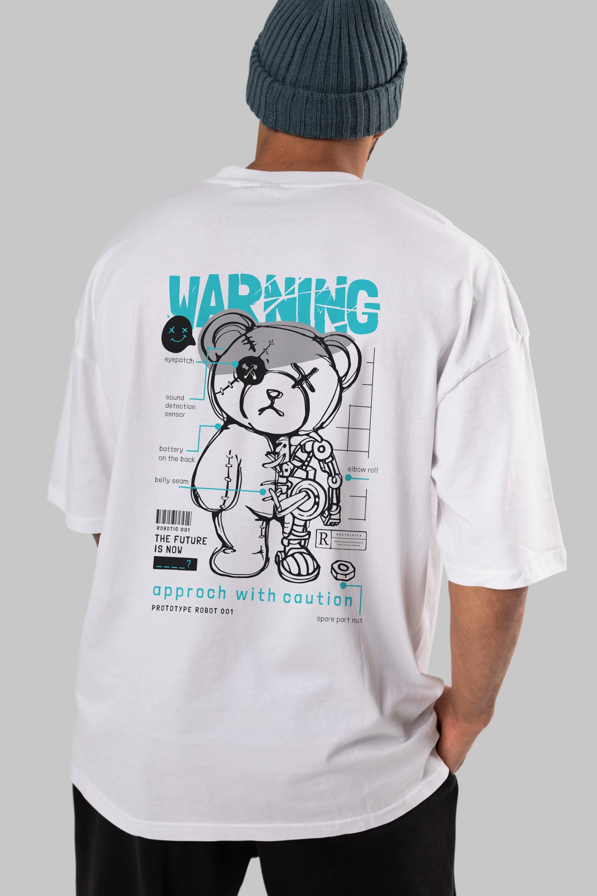Teddy Bear Warning Arka Baskılı Oversize t-shirt Erkek Kadın Unisex