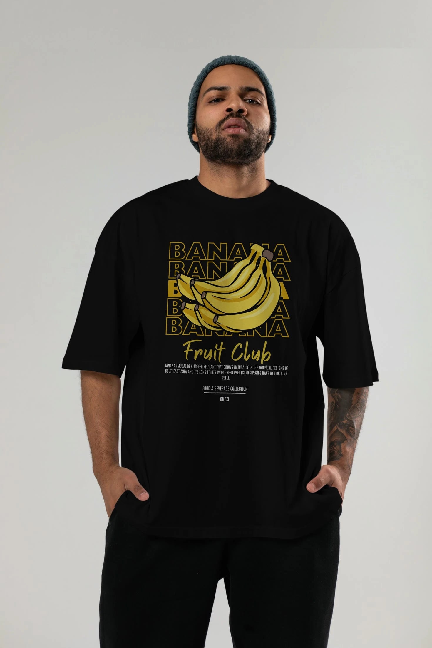 Banana Ön Baskılı Oversize t-shirt Erkek Kadın Pamuk Bisiklet Yaka tişort