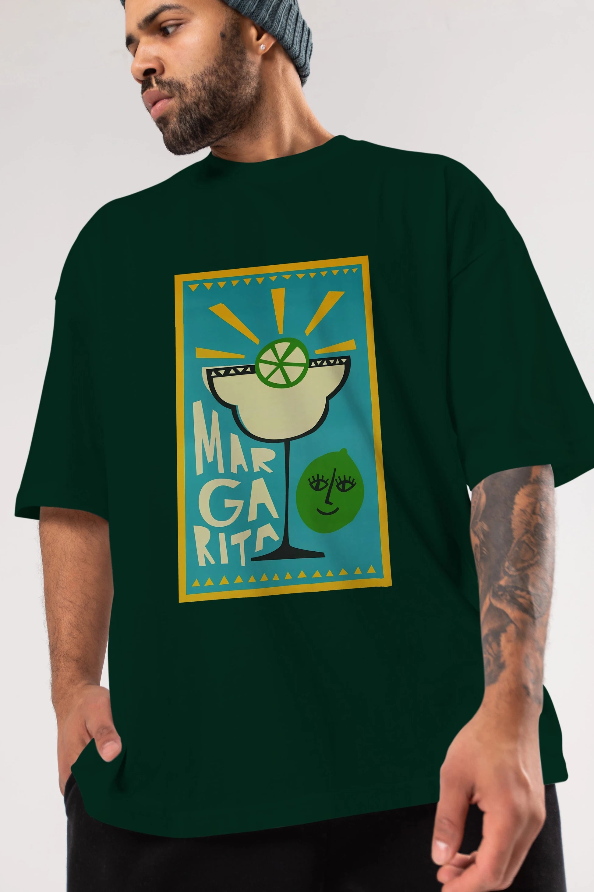 Margarita 4 Ön Baskılı Oversize t-shirt Erkek Kadın Unisex %100 Pamuk Bisiklet Yaka tişort