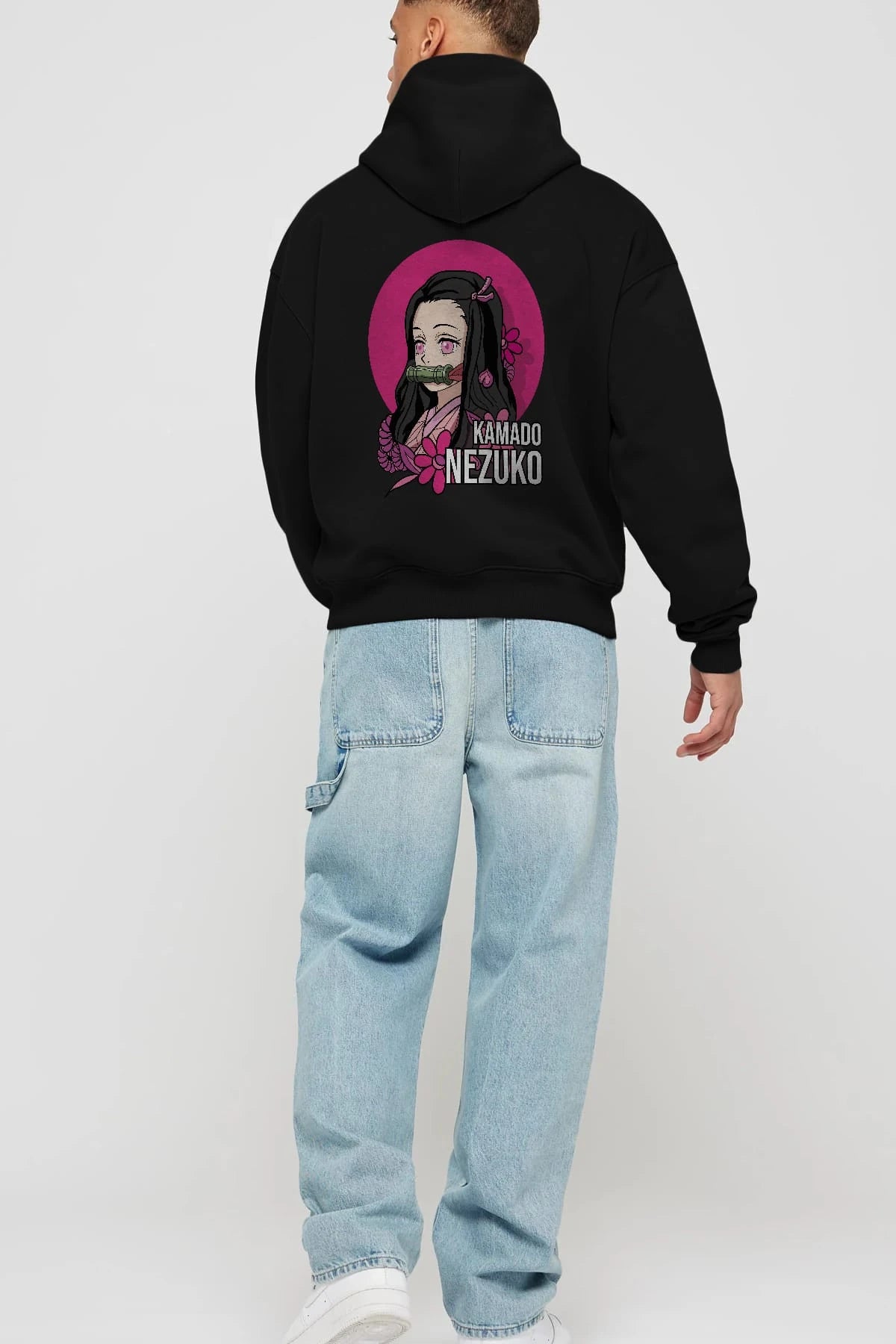 Nezuko Kamado 2 Anime Arka Baskılı Hoodie Oversize Kapüşonlu Sweatshirt Erkek Kadın Unisex