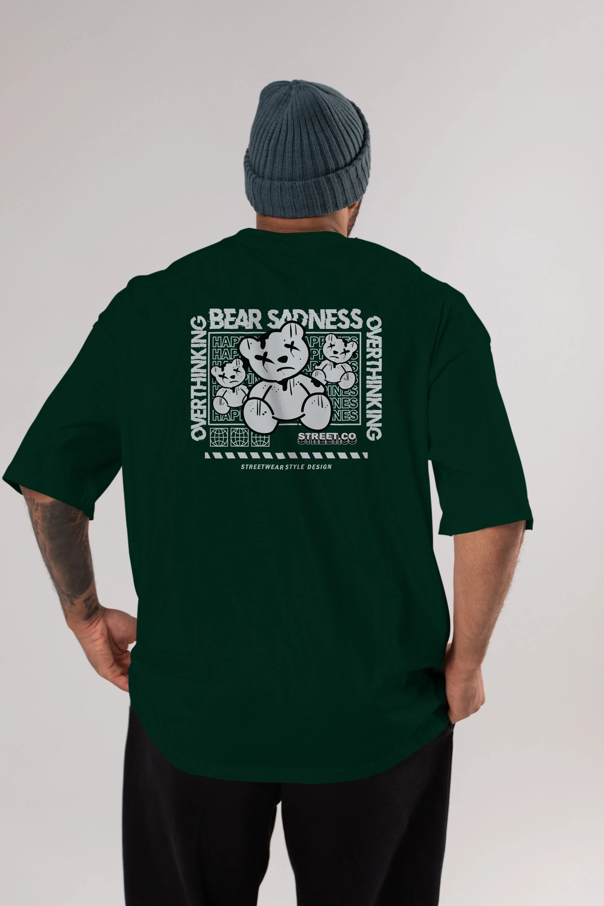 Bear Sadness 2 Arka Baskılı Oversize t-shirt Erkek Kadın Unisex