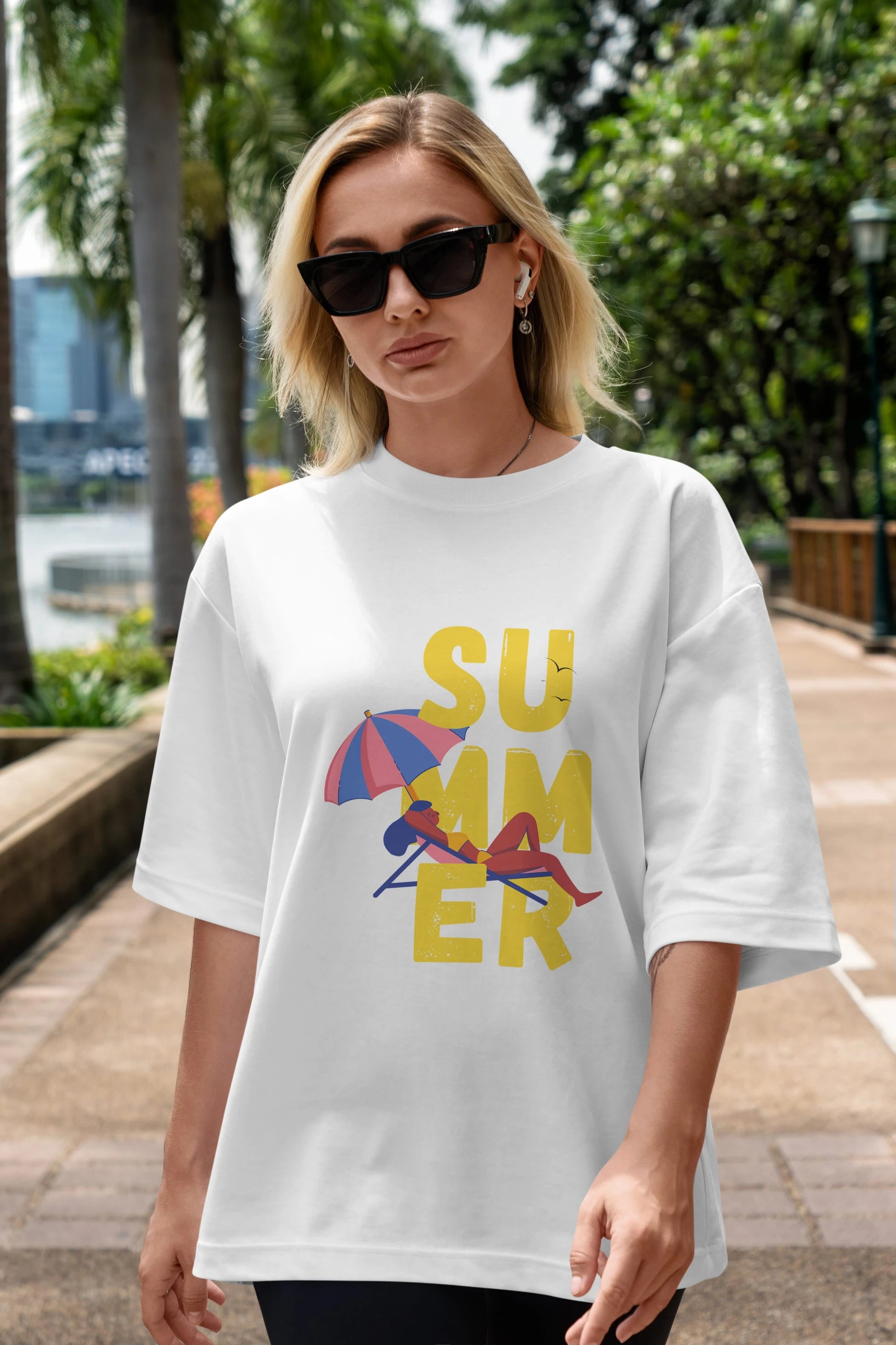Summer Yazılı Ön Baskılı Oversize t-shirt Erkek Kadın Unisex