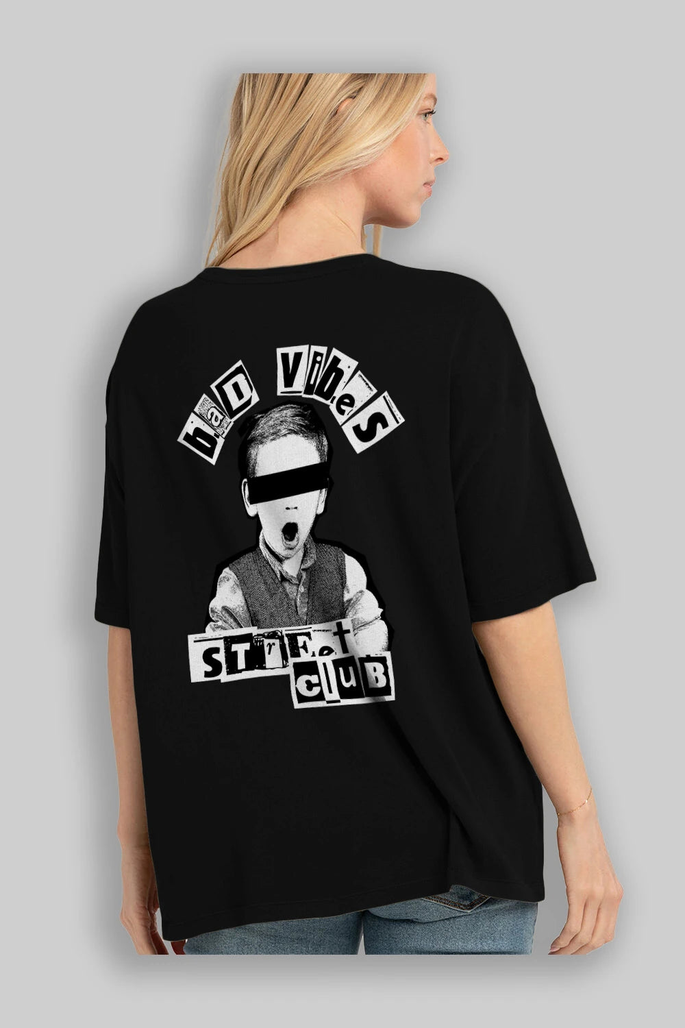 Bad Vibes Street Club Arka Baskılı Oversize t-shirt Erkek Kadın Unisex