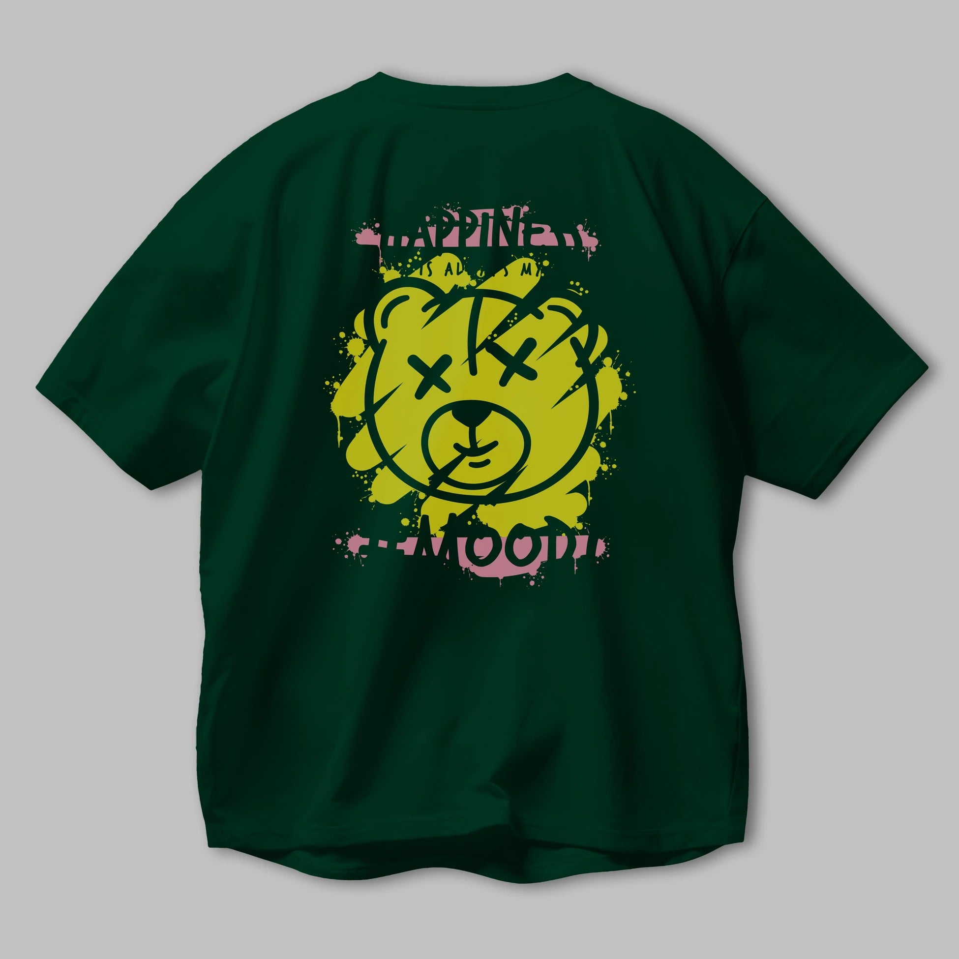Happiness Mood Bear Arka Baskılı Oversize t-shirt Erkek Kadın Unisex