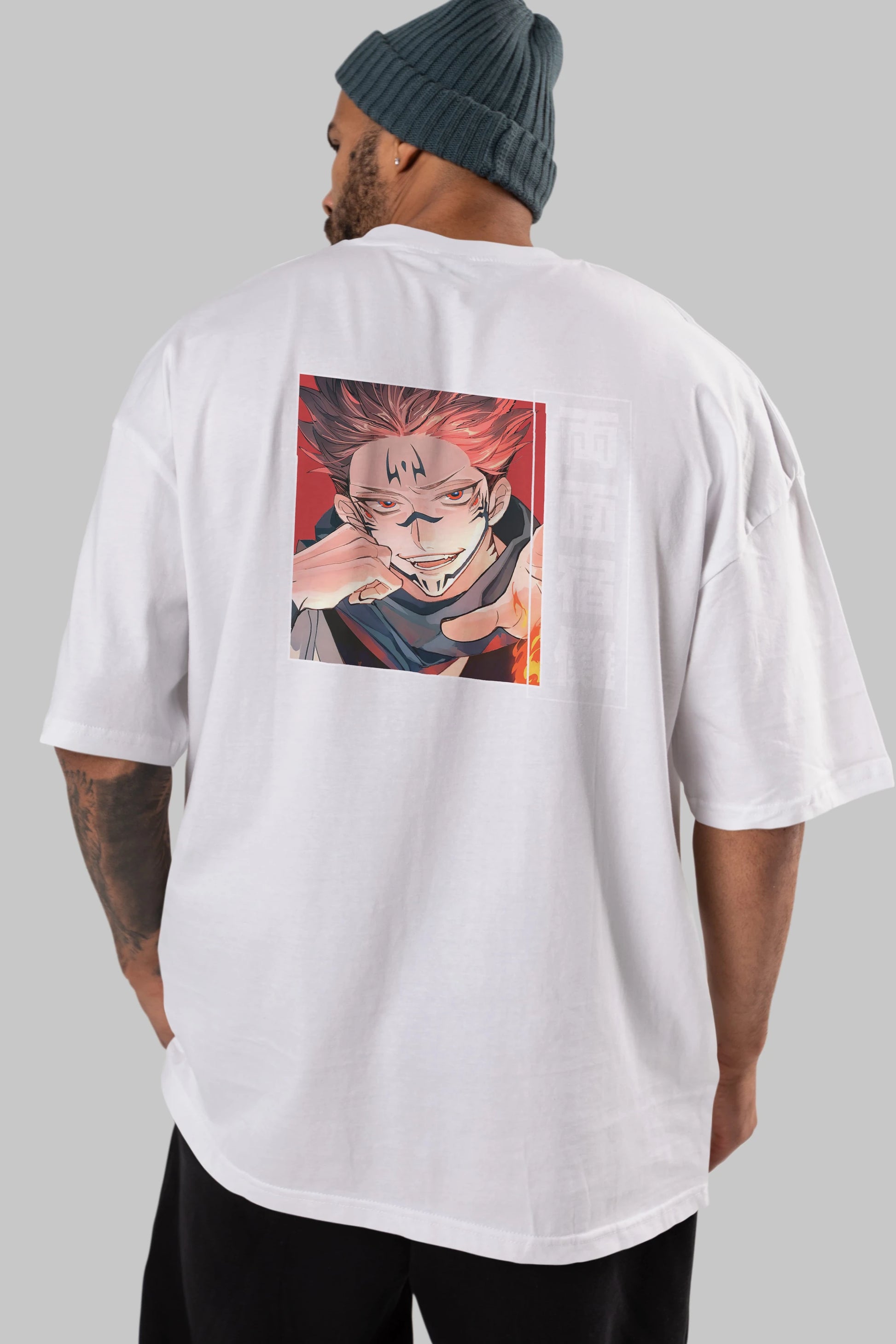 Sukuna Ryoumen 4 Anime Arka Baskılı Oversize t-shirt Erkek Kadın Unisex