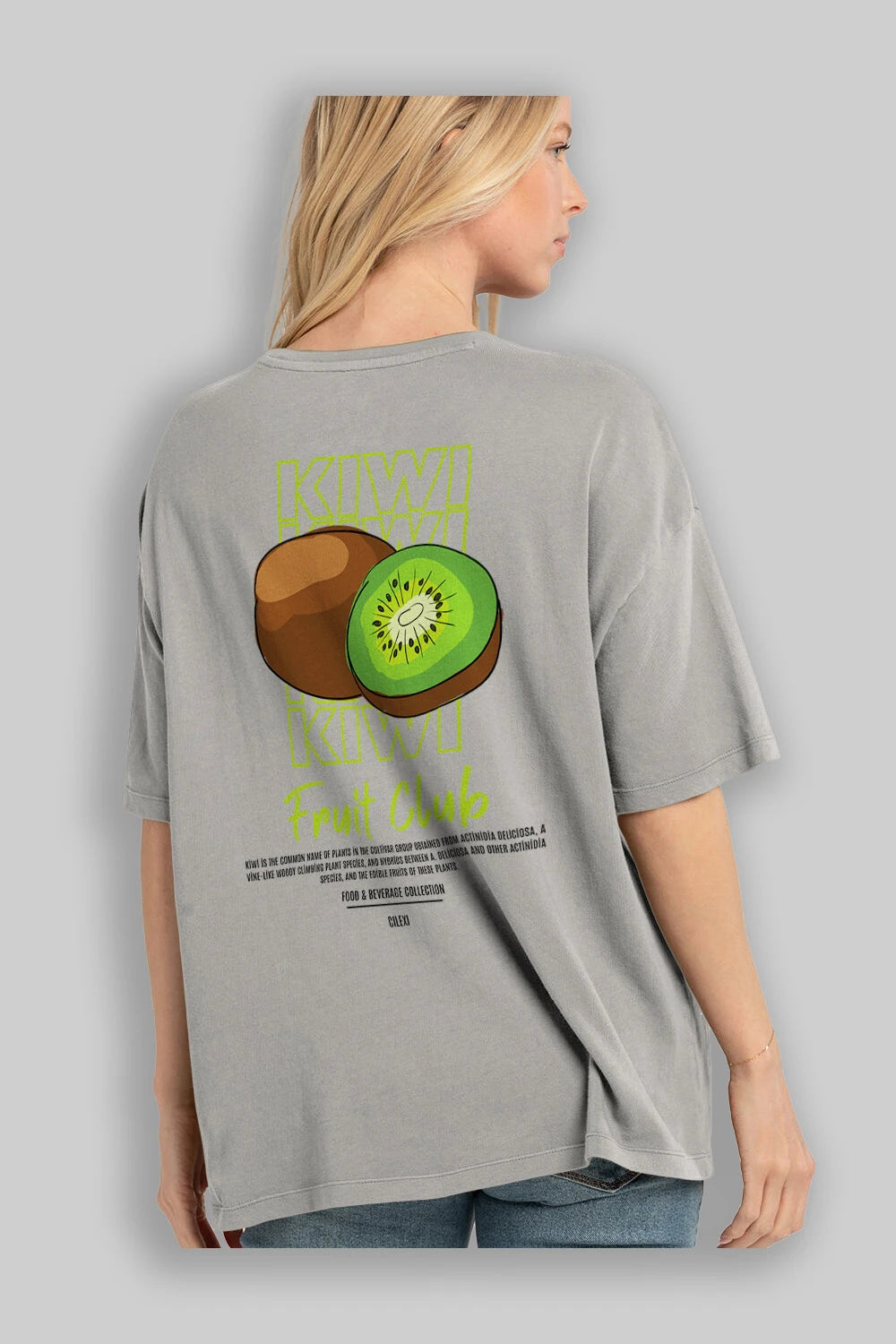 Kiwi Arka Baskılı Oversize t-shirt Erkek Kadın Pamuk Bisiklet Yaka tişort