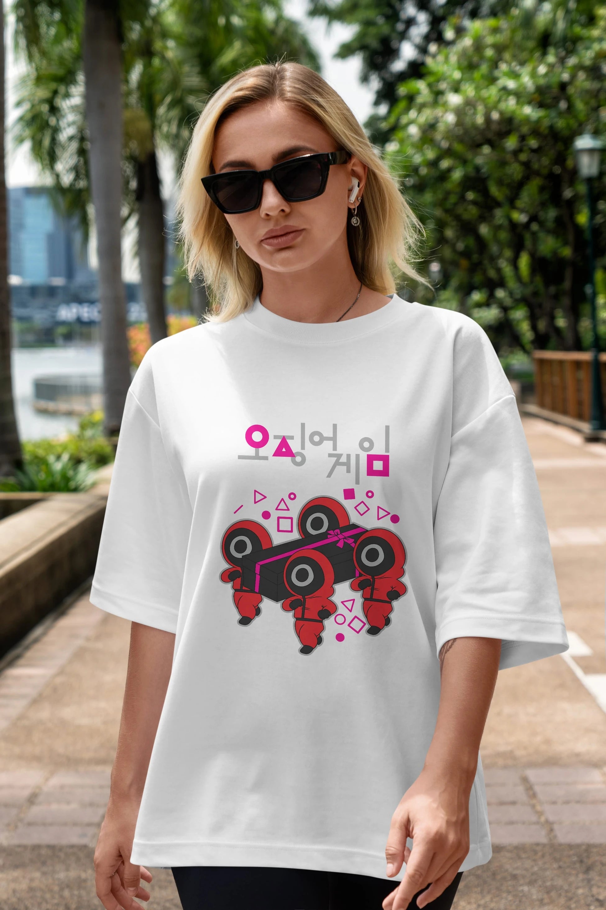 Squid Game (6) Ön Baskılı Oversize t-shirt Erkek Kadın Unisex %100 Pamuk Bisiklet Yaka tişort