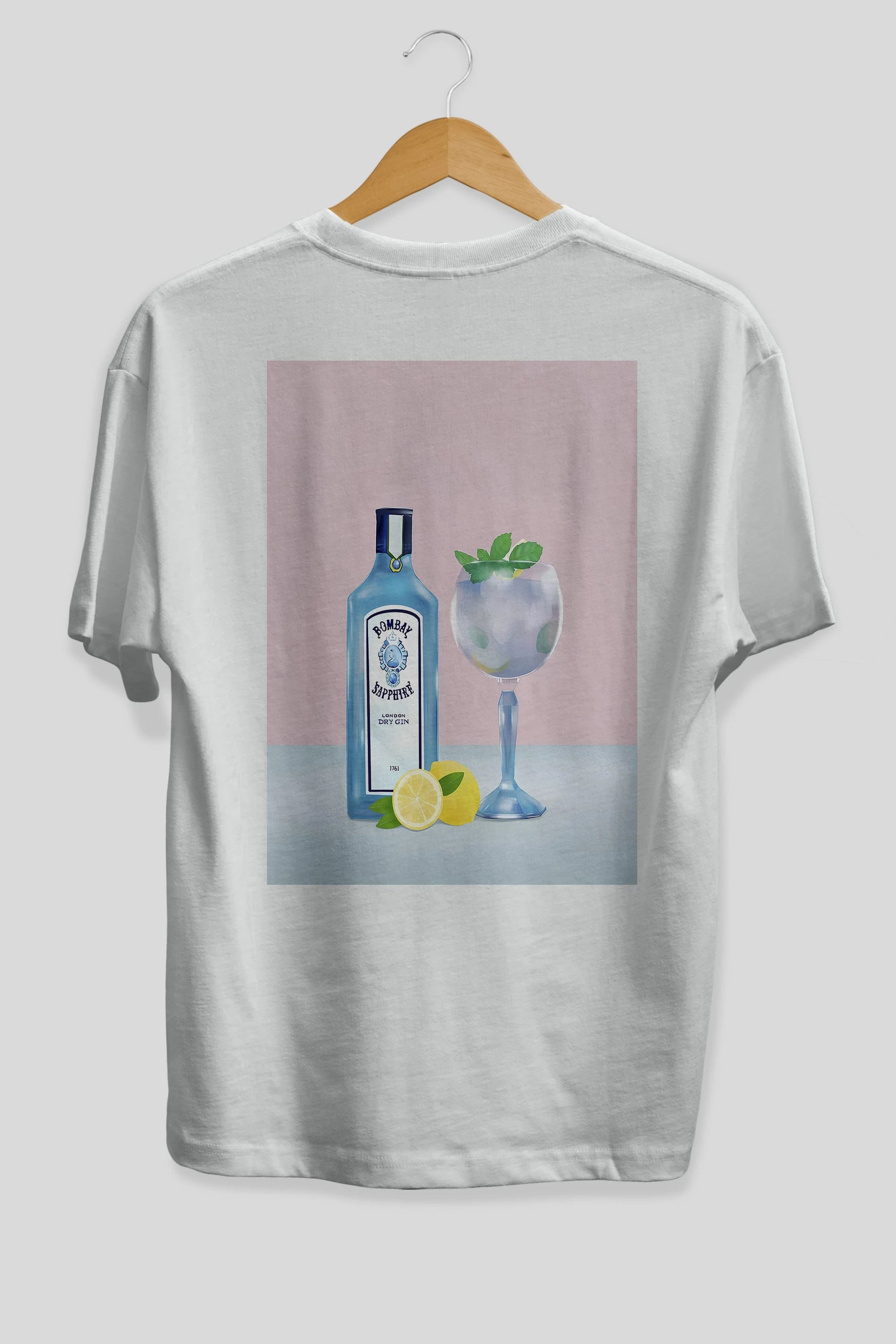 Bombay Sapphire Dry Gin Arka Baskılı Oversize t-shirt Erkek Kadın Unisex %100 Pamuk Bisiklet Yaka tişort