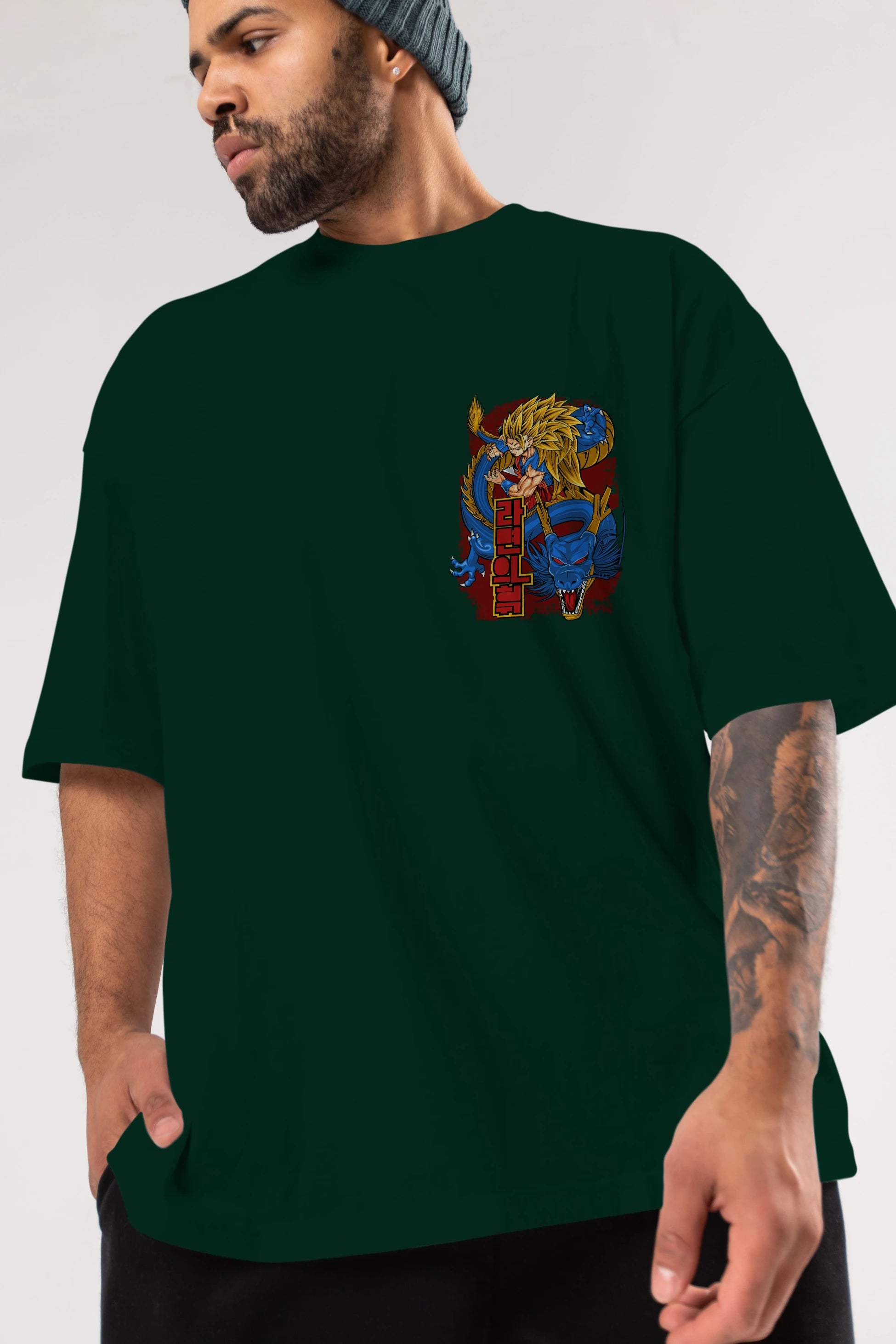 DRAGON BALL Z Ön Sol Baskılı Oversize t-shirt Erkek Kadın Unisex %100 Pamuk Bisiklet Yaka tişort