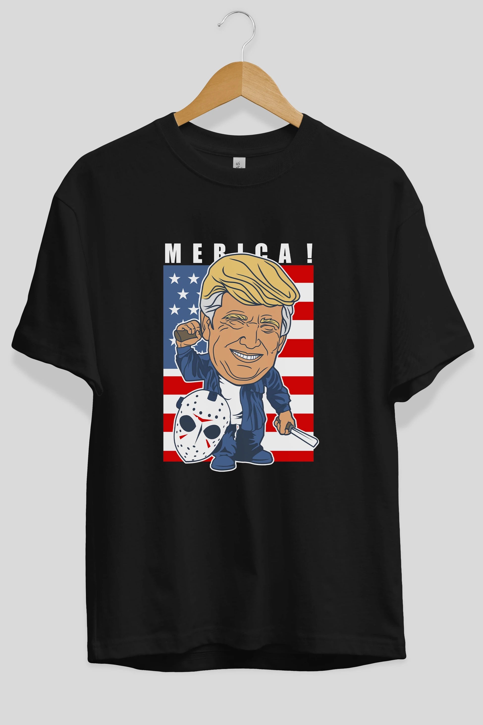 Jason Voorhess Trump Ön Baskılı Oversize t-shirt Erkek Kadın Unisex %100 Pamuk tişort