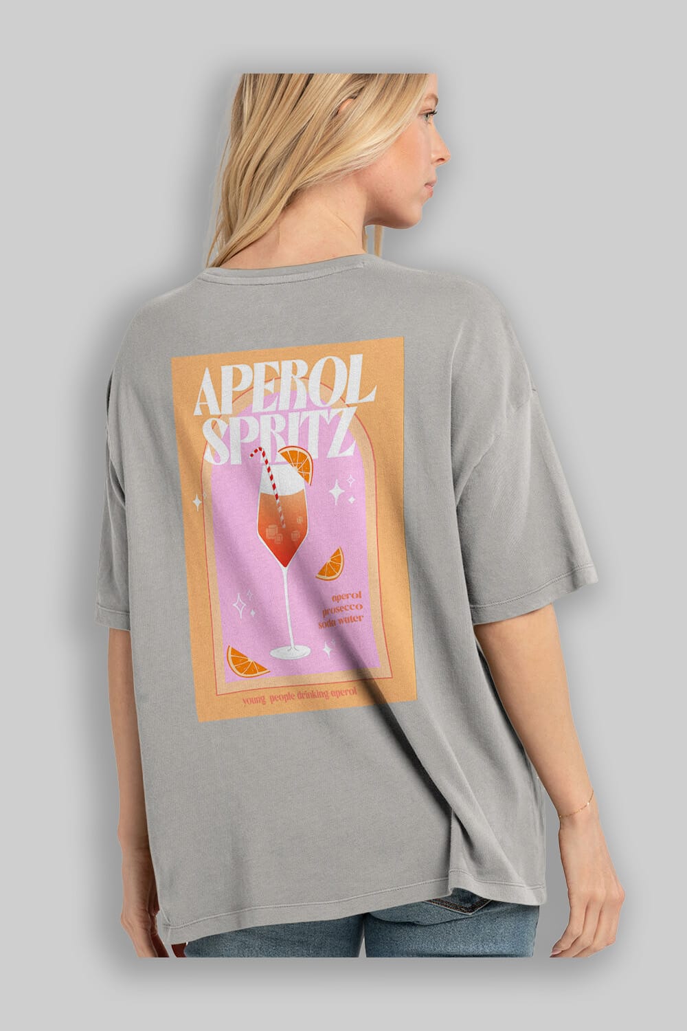 Aperol Spritz 2 Arka Baskılı Oversize t-shirt Erkek Kadın Unisex %100 Pamuk Bisiklet Yaka tişort