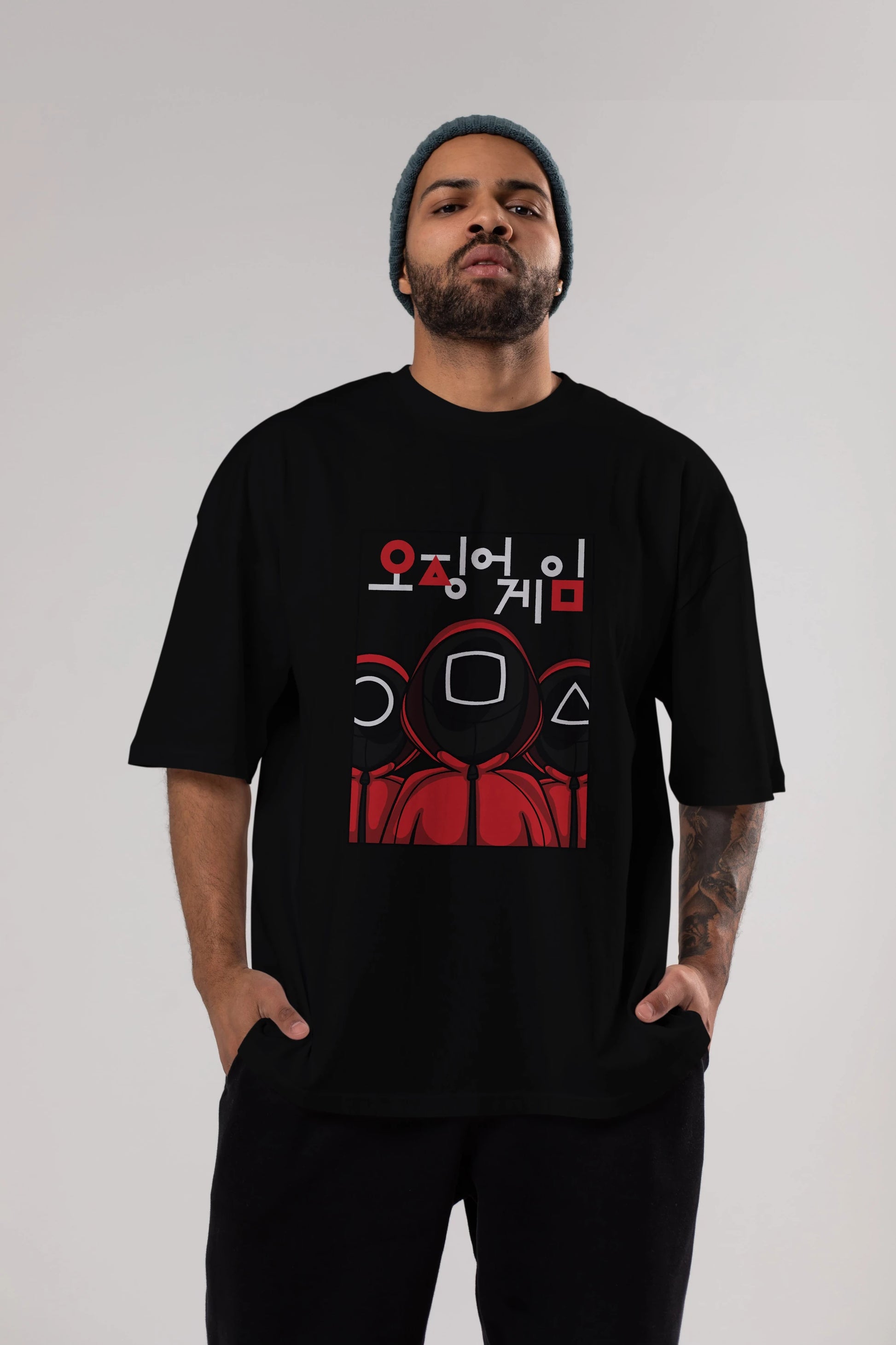 Squid Game (7) Ön Baskılı Oversize t-shirt Erkek Kadın Unisex %100 Pamuk Bisiklet Yaka tişort