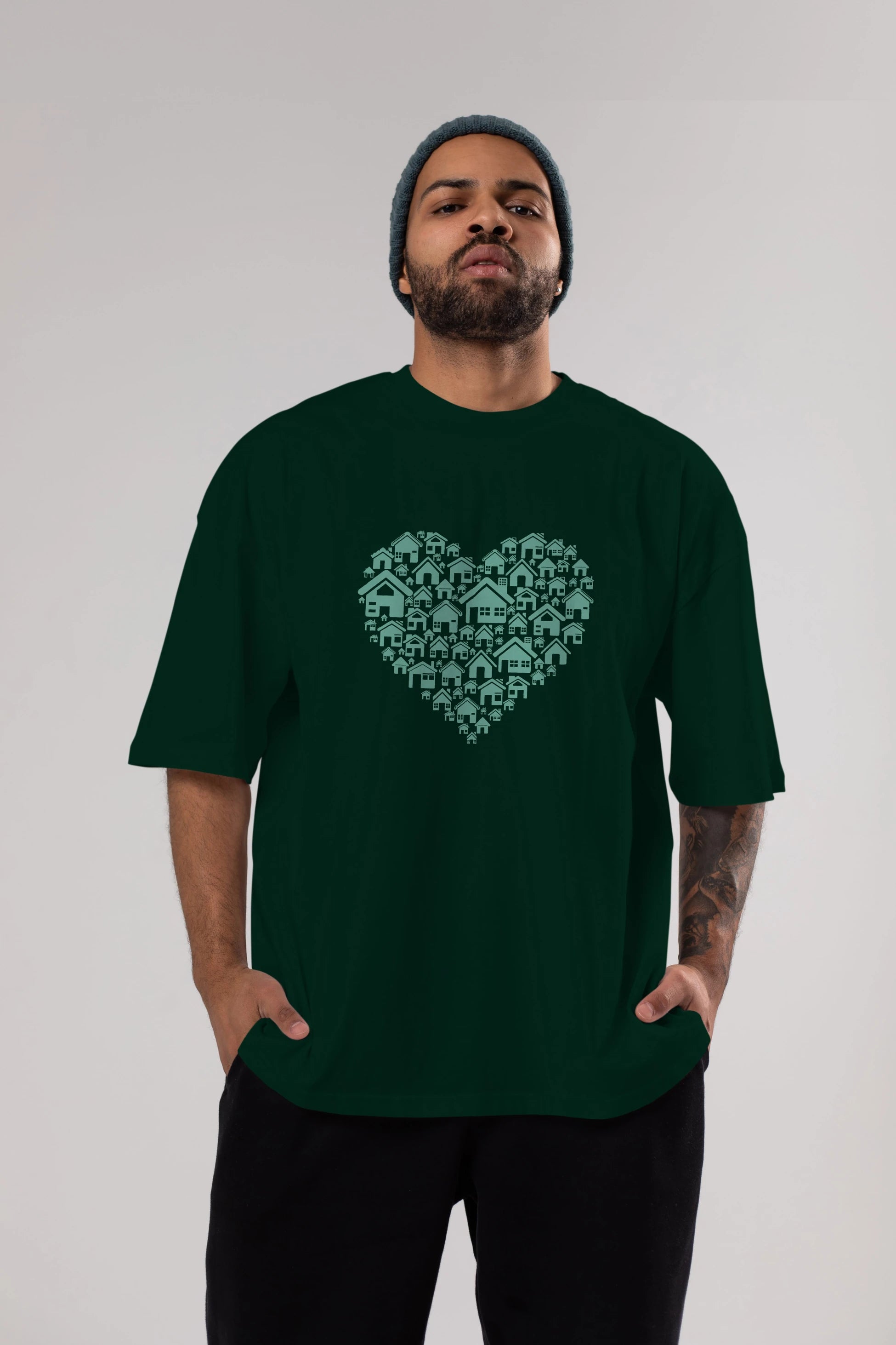 Home Heart Ön Baskılı Oversize t-shirt %100 pamuk Erkek Kadın Unisex