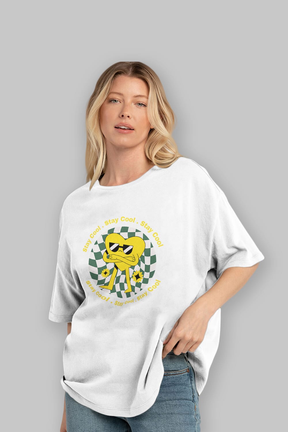 Stay Cool Yazılı Ön Baskılı Oversize t-shirt Erkek Kadın Unisex