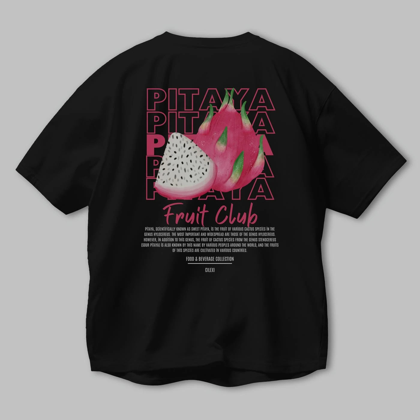 Pitaya Arka Baskılı Oversize t-shirt Erkek Kadın Pamuk Bisiklet Yaka tişort