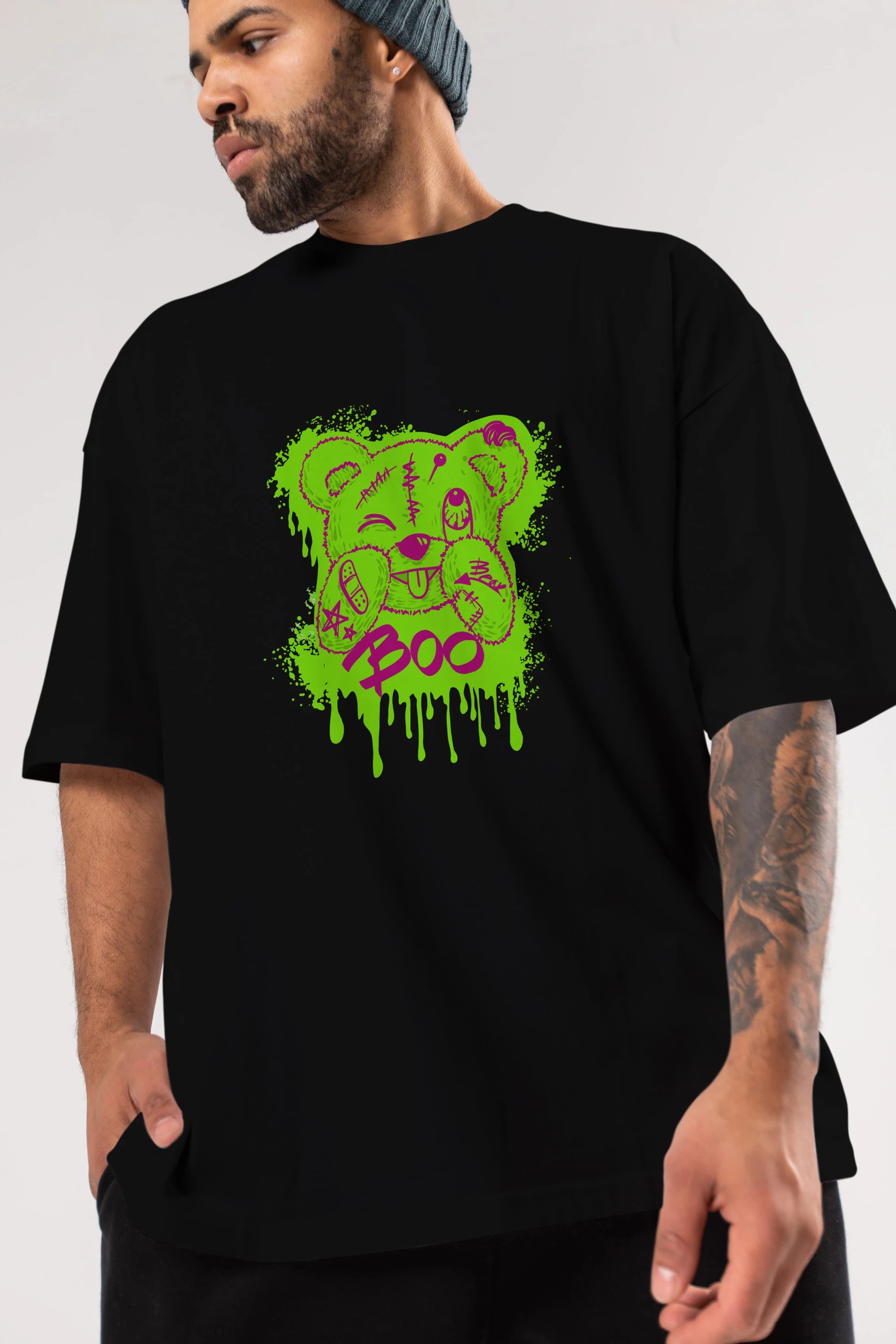Boo  Bear Ön Baskılı Oversize t-shirt Erkek Kadın Unisex