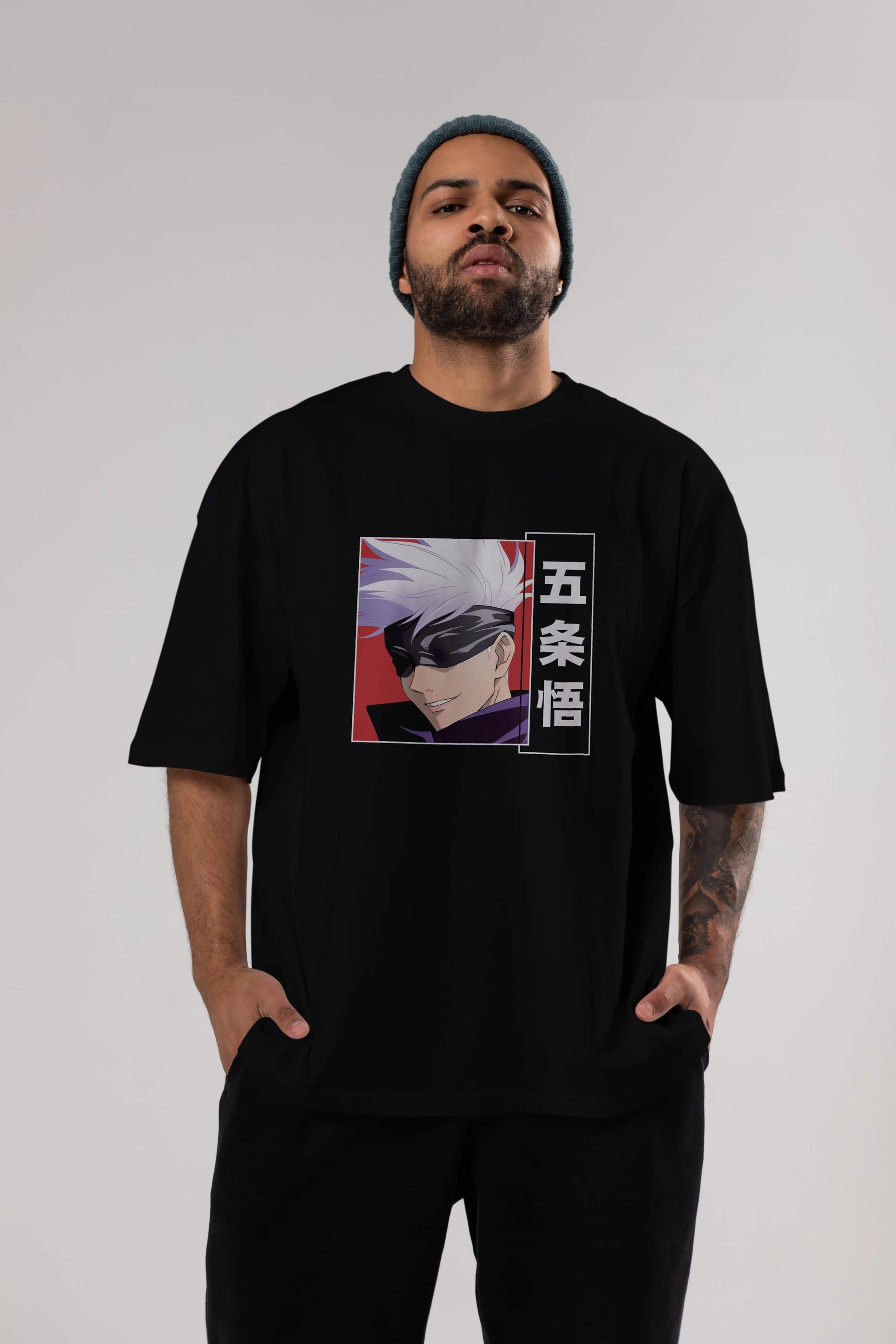 SATORU GOJO Anime Ön Baskılı Oversize t-shirt %100 pamuk Erkek Kadın Unisex