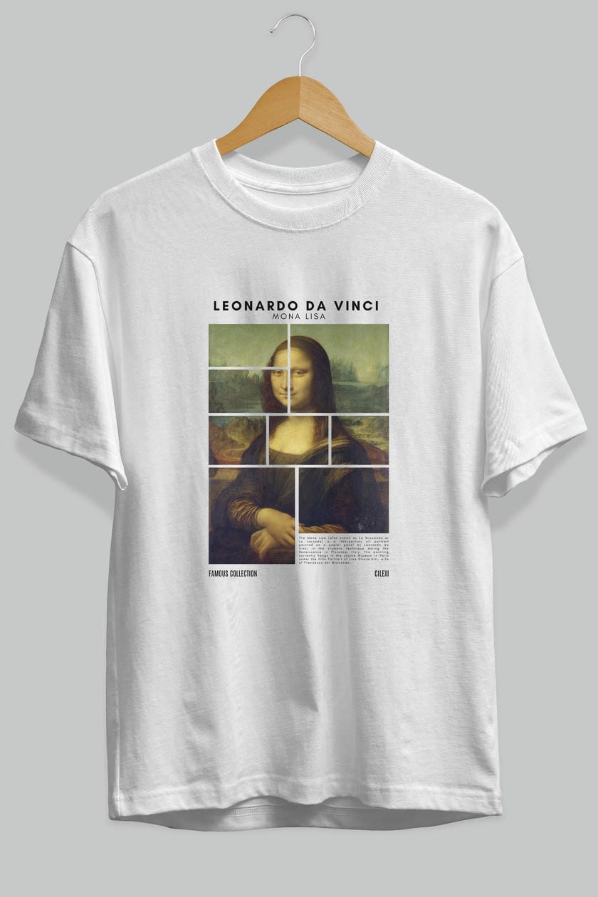 Leonardo Da Vinci Mona Lisa ön Baskılı Oversize t-shirt Erkek Kadın Bisiklet Yaka Pamuk tişort