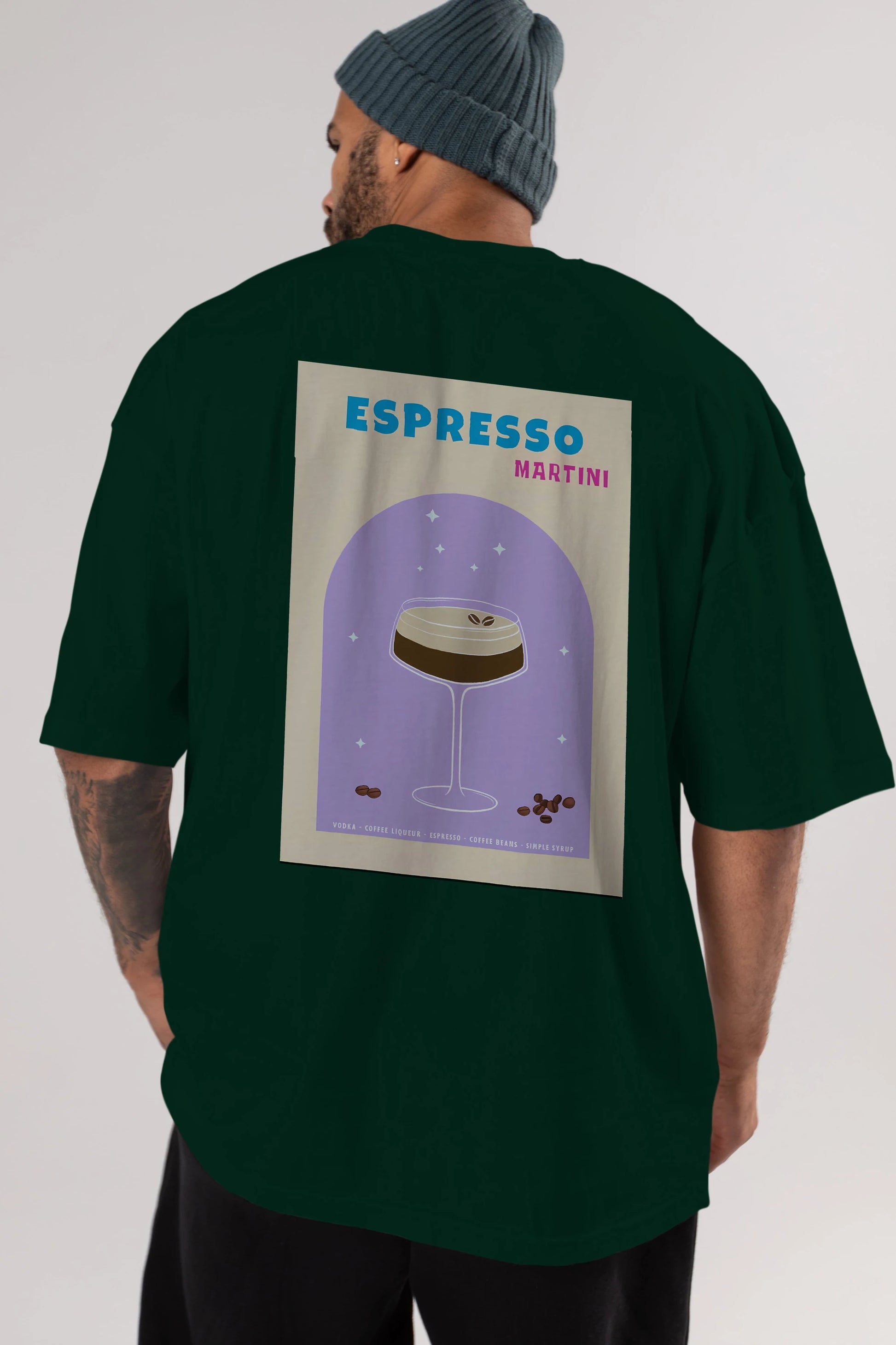 Espresso Martini 5 Arka Baskılı Oversize t-shirt Erkek Kadın Unisex %100 Pamuk Bisiklet Yaka tişort
