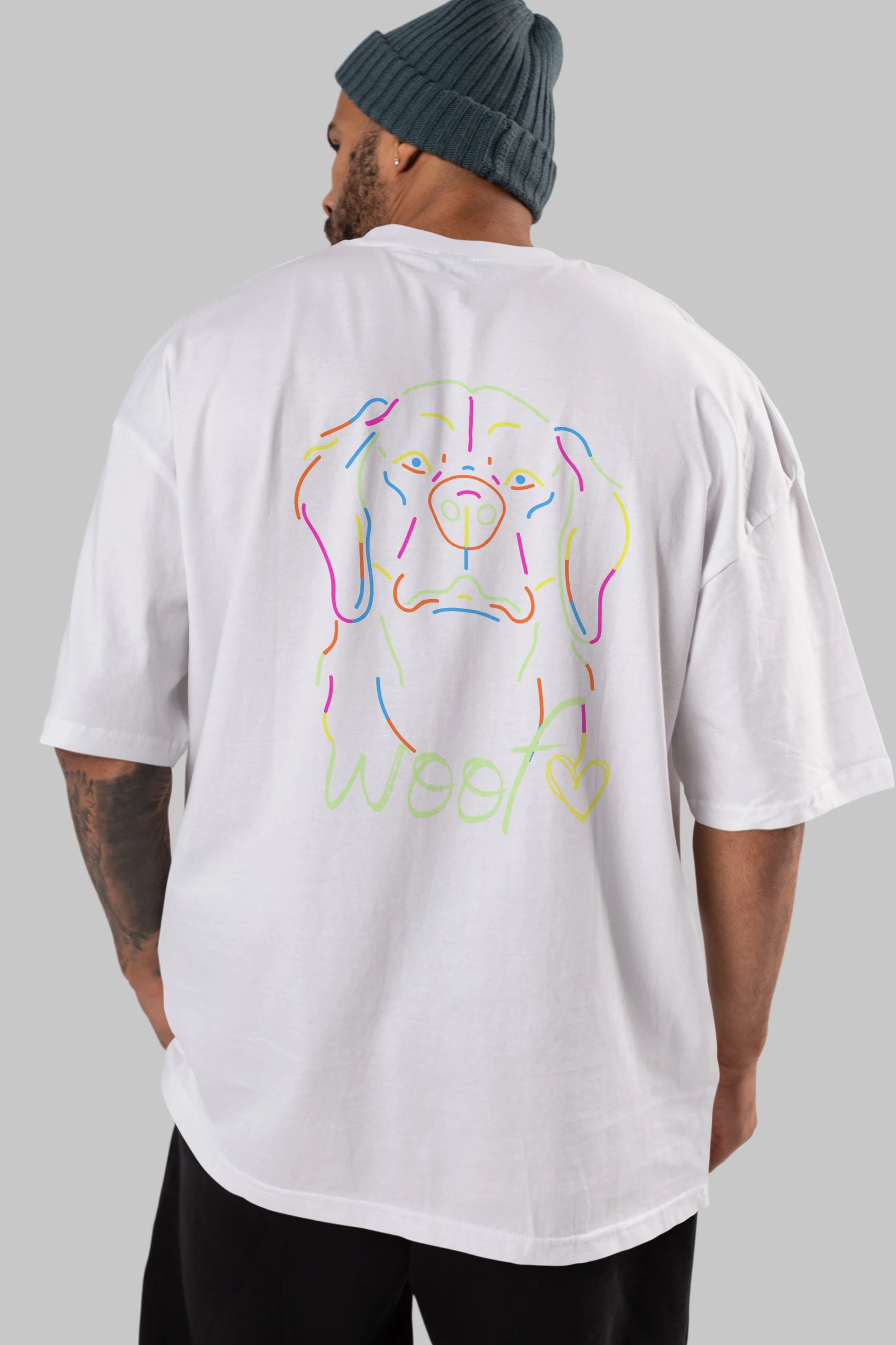 Neon Dog Arka Baskılı Oversize t-shirt Erkek Kadın Unisex