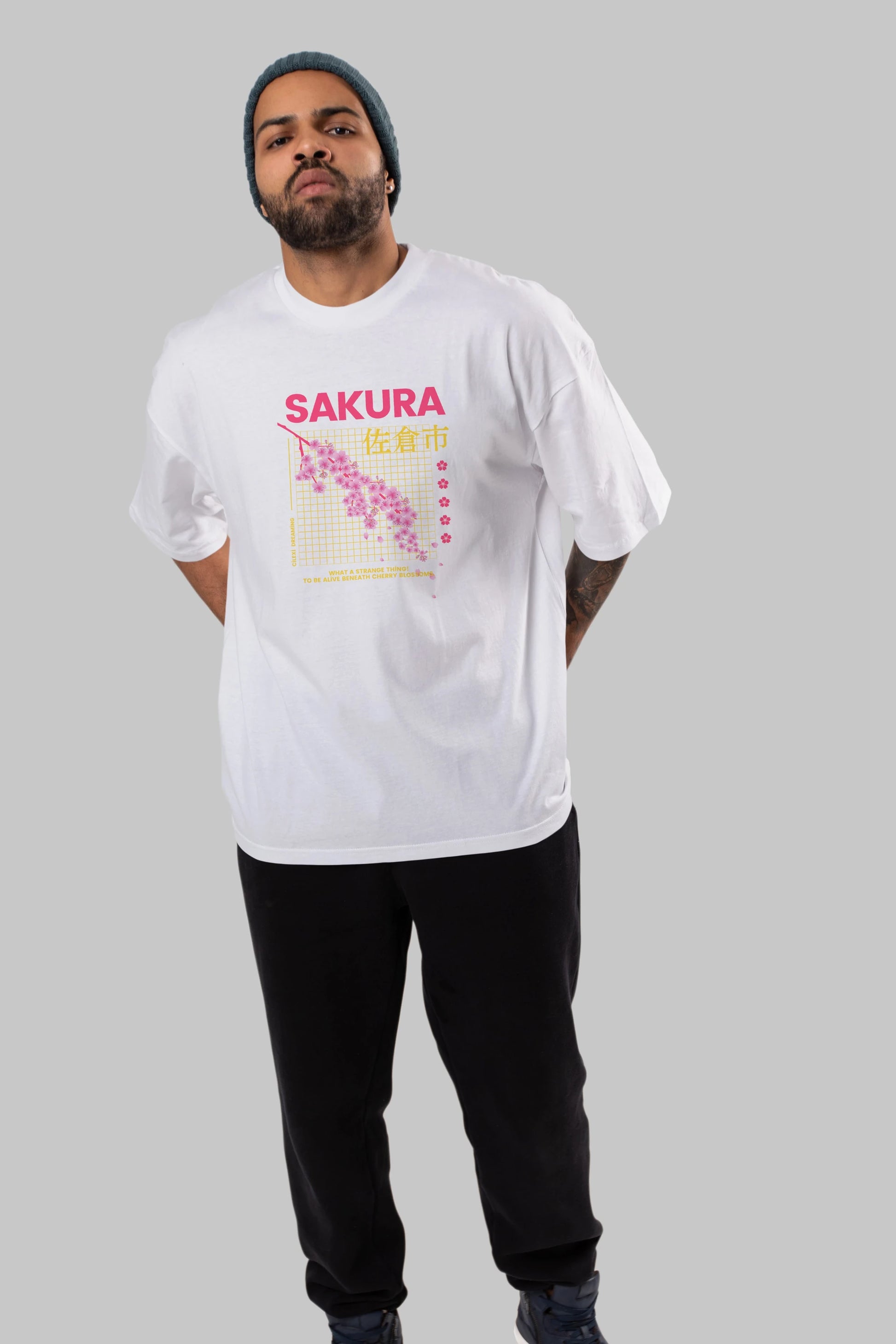 Sakura Streetwear Ön Baskılı Oversize t-shirt Erkek Kadın Unisex